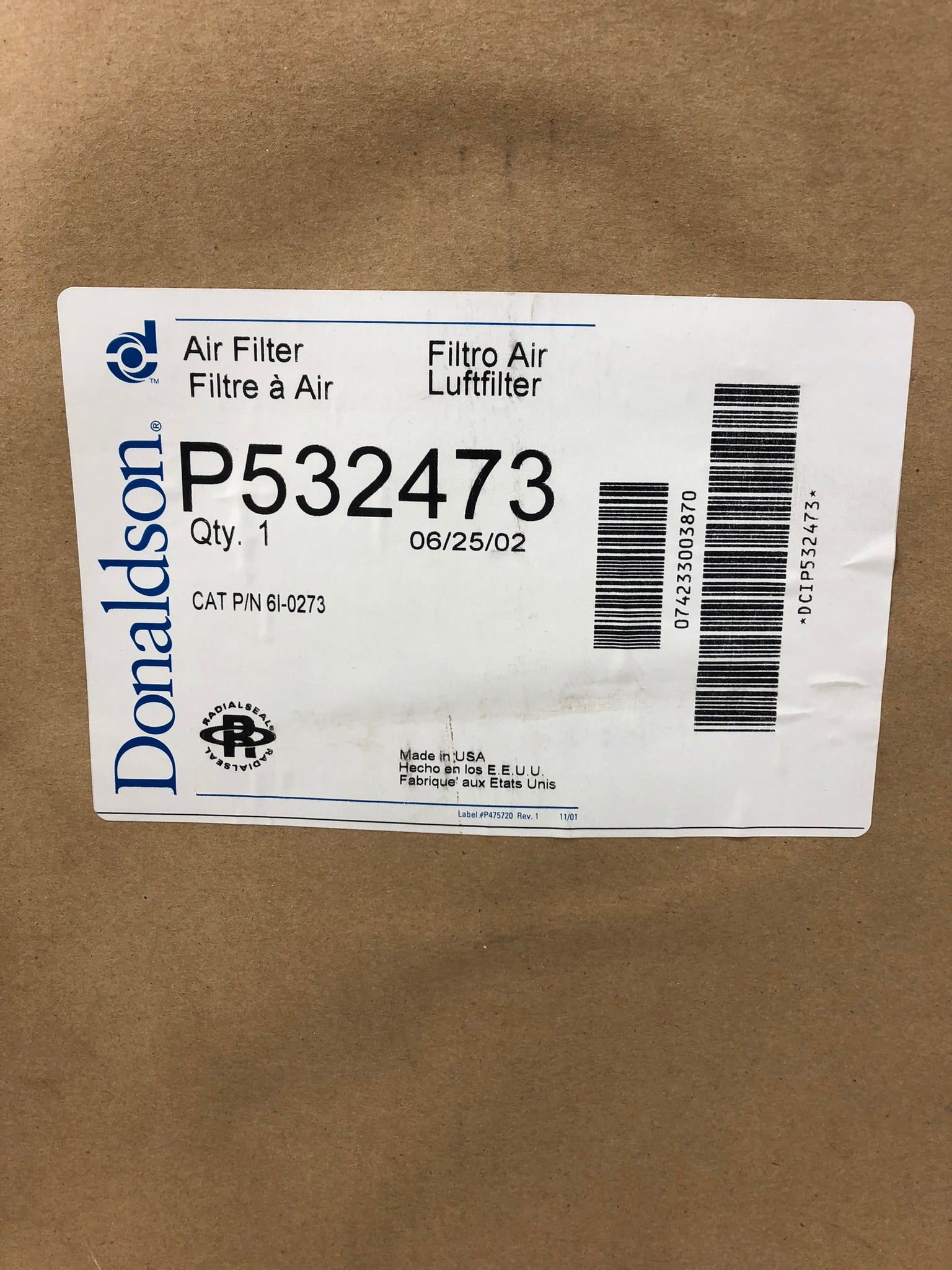 Donaldson P532473 Primary Radial Seal Air Filter