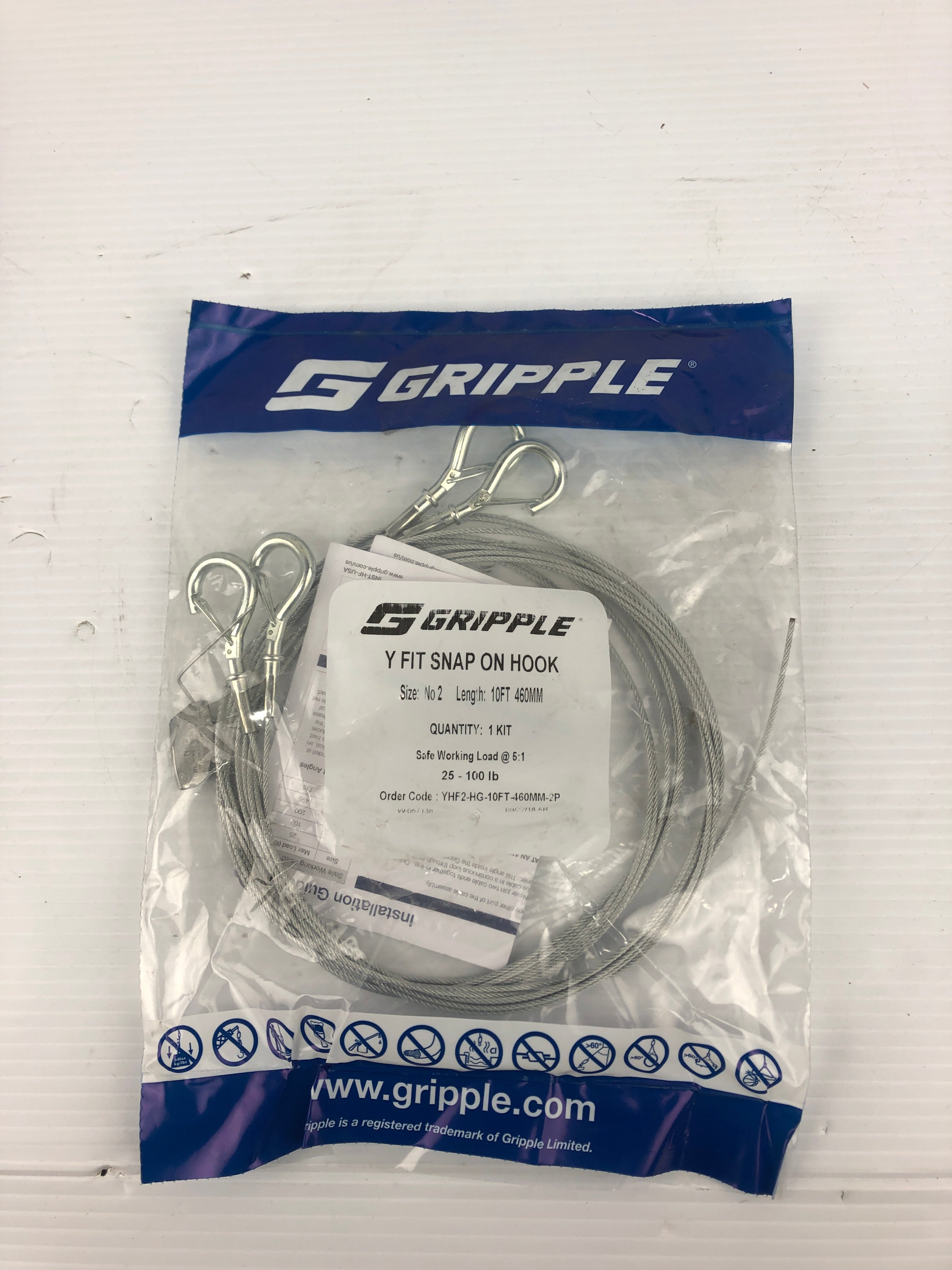 Gripple Y Fit Snap On Hook Size #2 10 FT 460MM 25-100LB YHF2-HG-10FT-460MM-2P