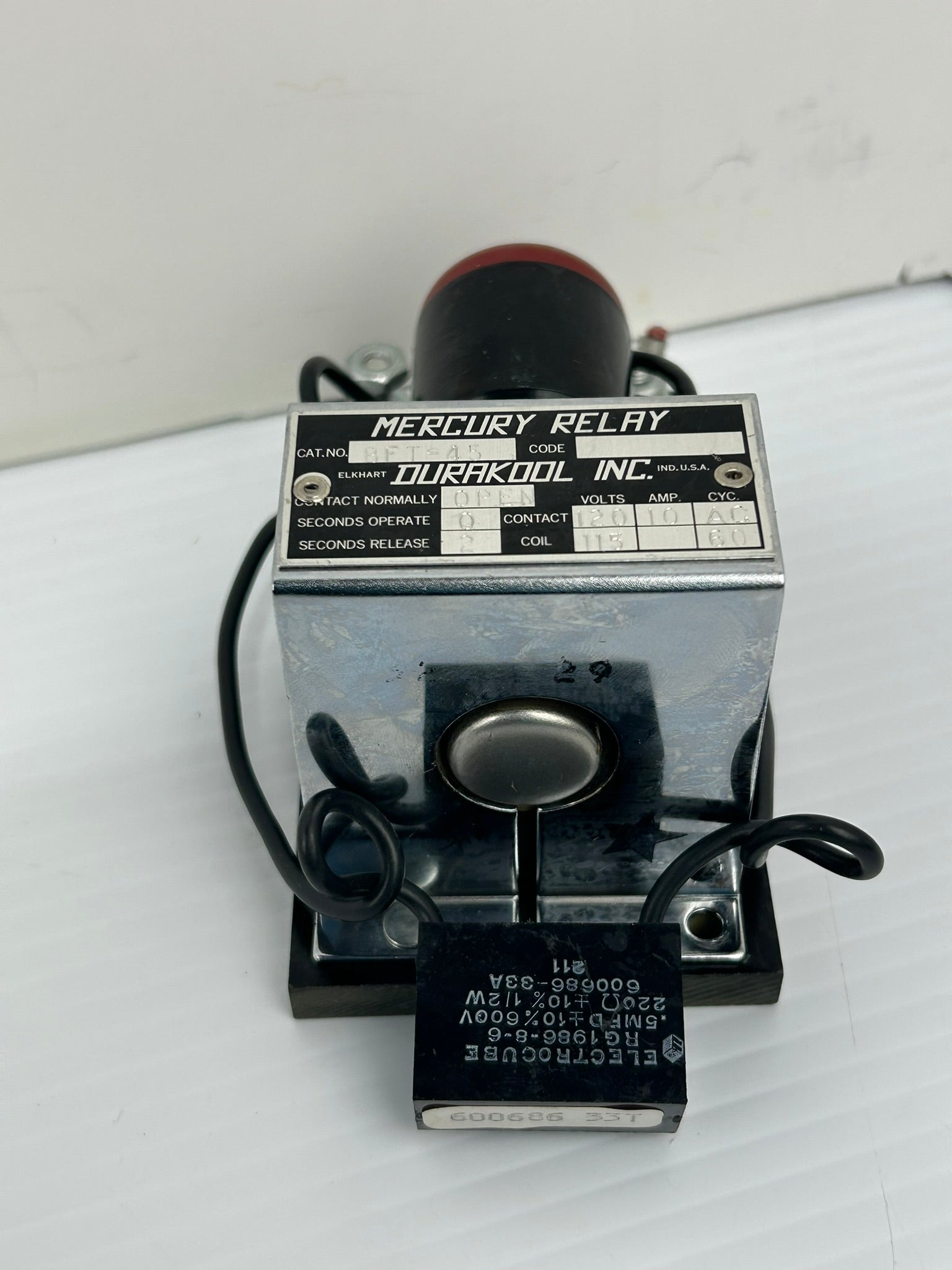 Durakool BFT-45 Mercury Relay 120V 10A with Electrocube RG1986-8-6 Capacitor