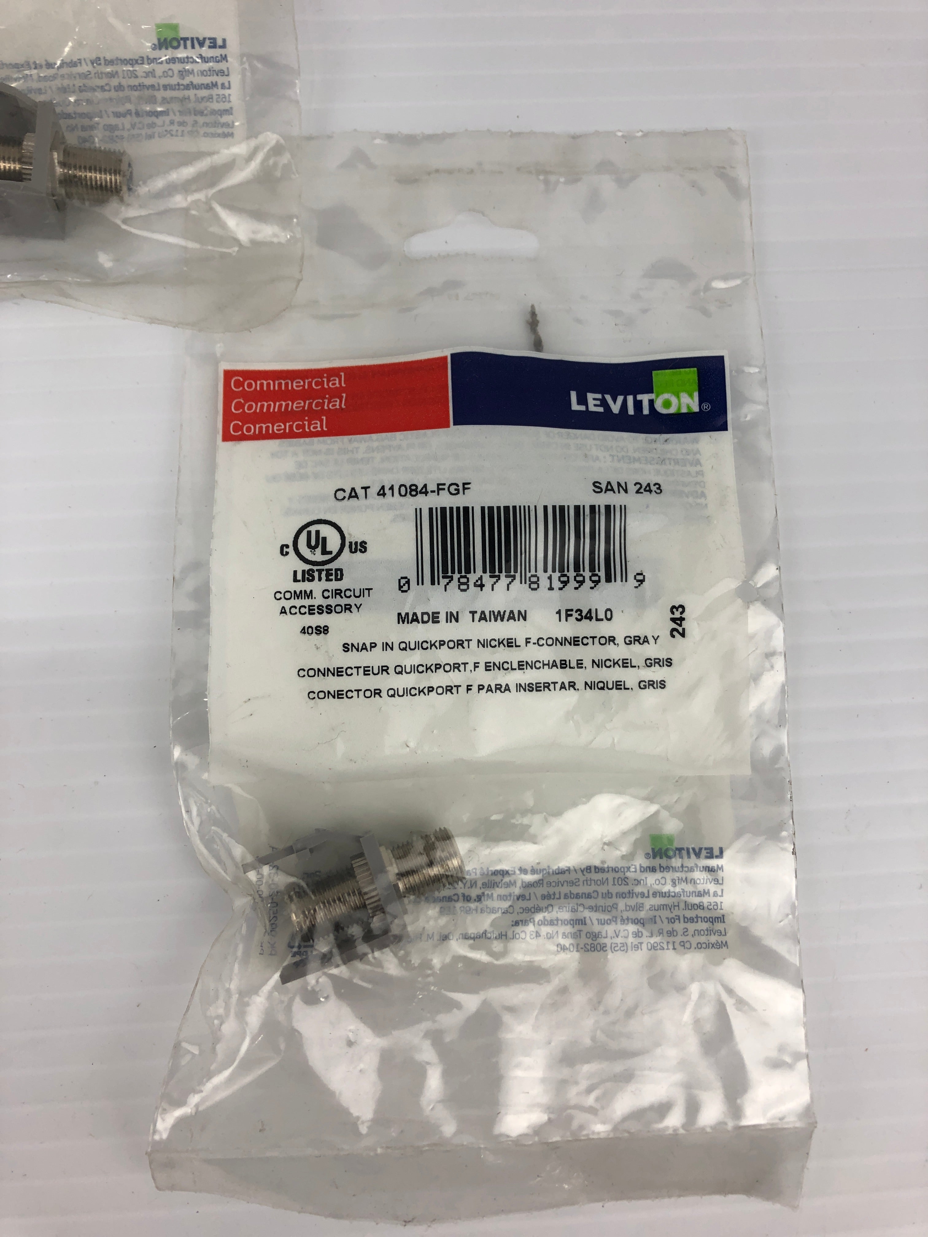 Leviton 41084-FGF Quick Port Snap-In Female F-Type Coaxial Cable Jack - Lot of 3