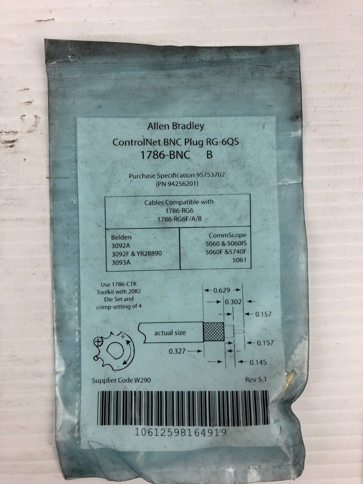 Allen Bradley 1786-BNC ControlNet BNC Plug RG-6QS Series B - Lot of 8