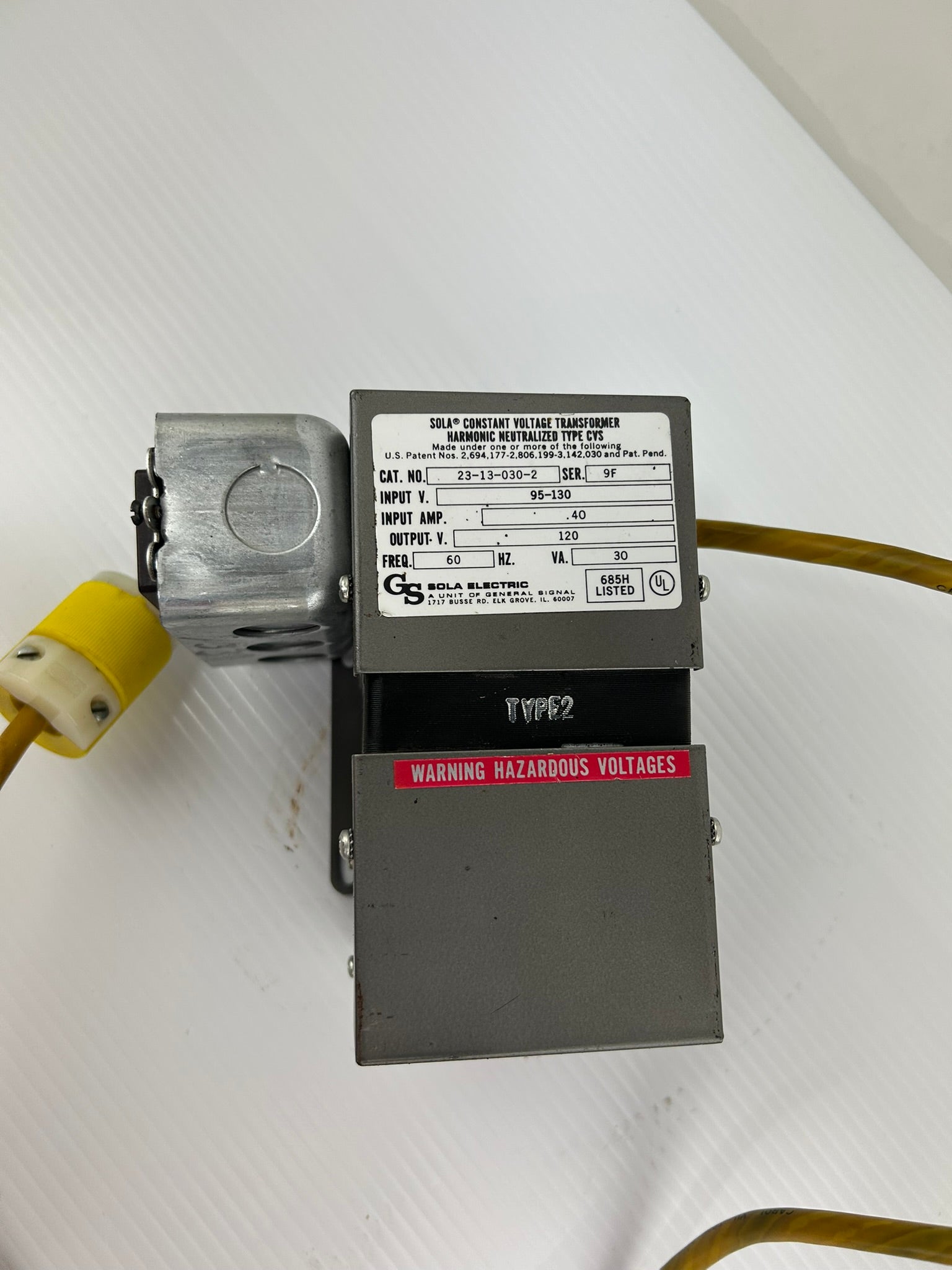 Sola 23-13-030-2 Constant Voltage Transformer 30VA Series 9F 60 Hz