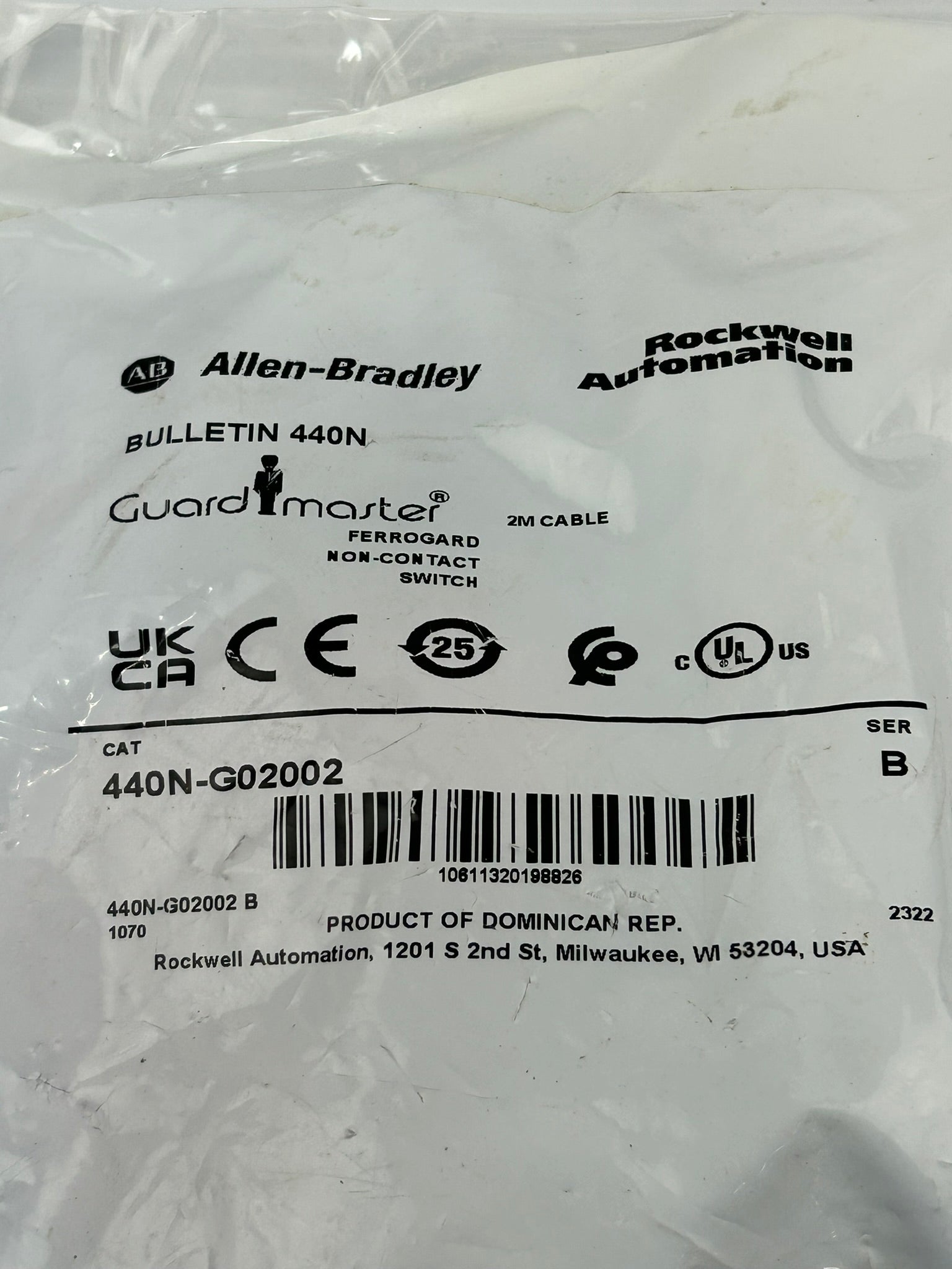 Allen Bradley 440N-G02002 Guardmaster Non-Contact Switch 2M Cable Series B 440N