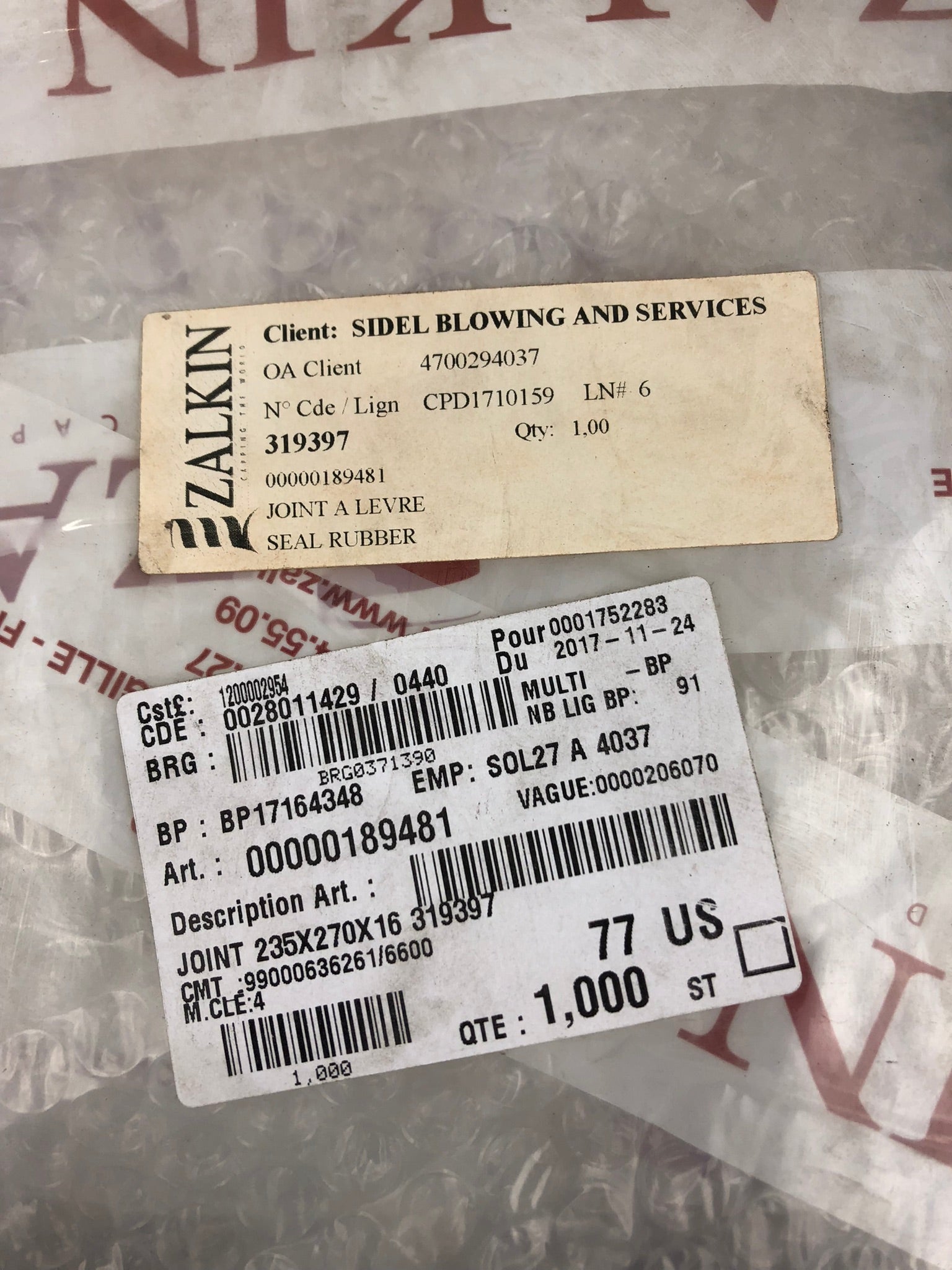 Zalkin 4700294037 Metal Bearing Ring with Rubber Seal