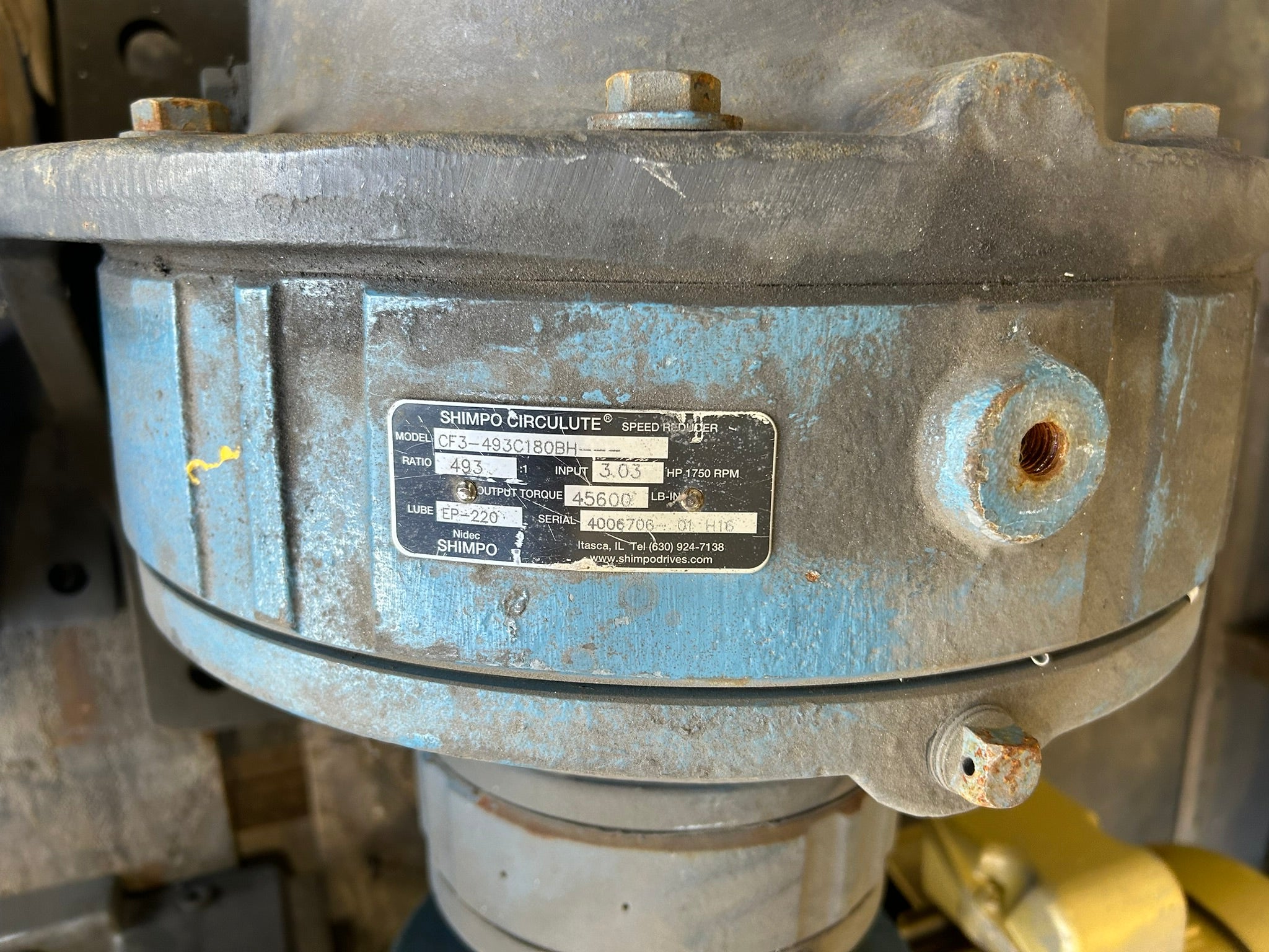Shimpo Circulute CF3-493C180BH Speed Reducer 493:1 Ratio 3.03 HP 1750 RPM