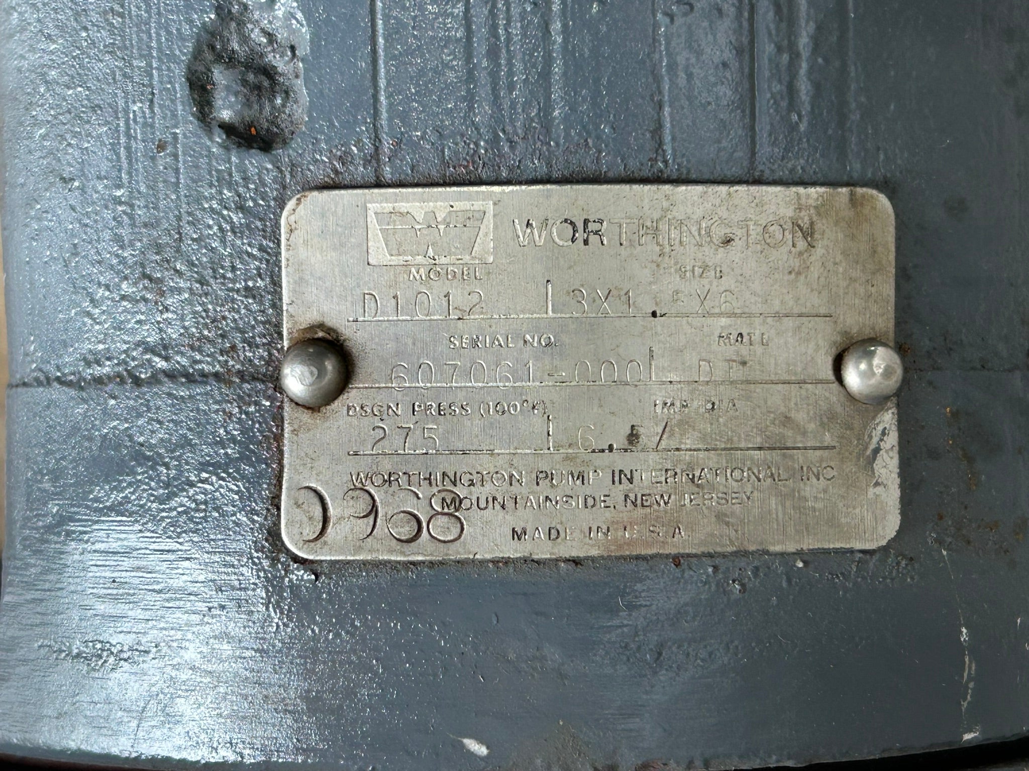 Worthington D1012 Pump 3X1.5X6