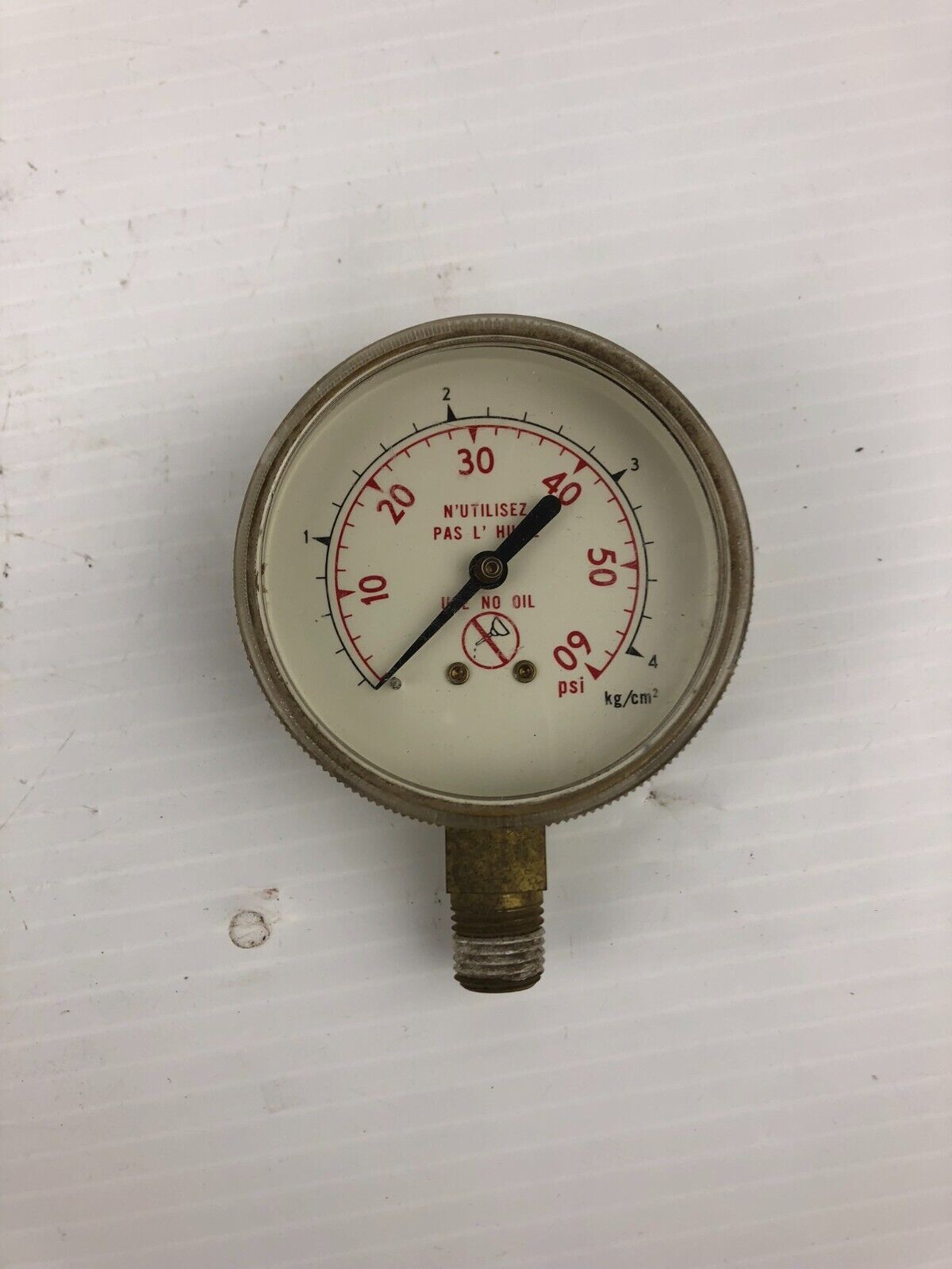 0-60 PSI Brass Gauge "Use No Oil"