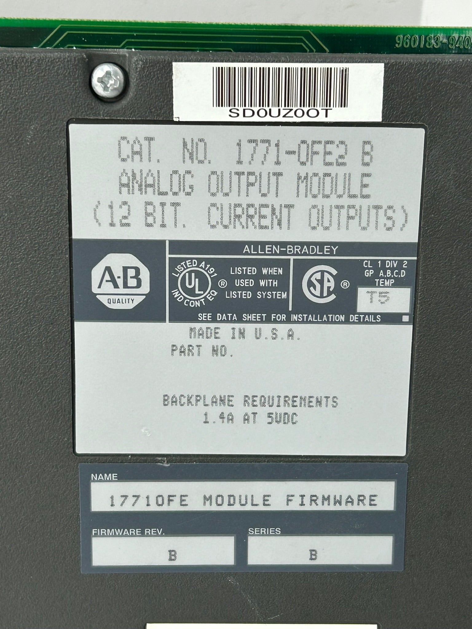 Allen-Bradley 1771-0FE2 Analog Output Module Series B