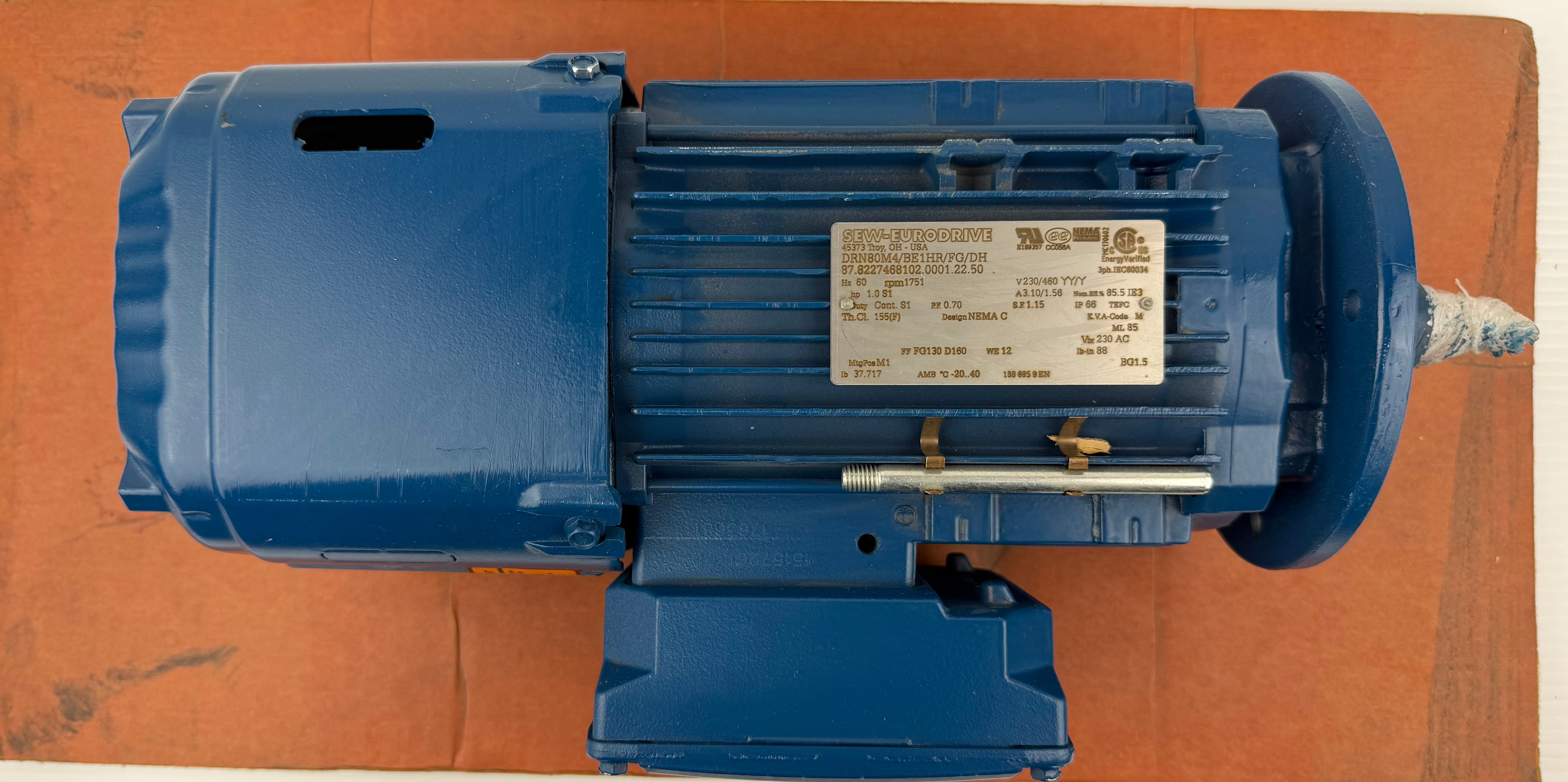 SEW Eurodrive DRN80M4/BE1HR/FG/DH 1HP AC Motor 230/460V 3PH 1751RPM TEFC