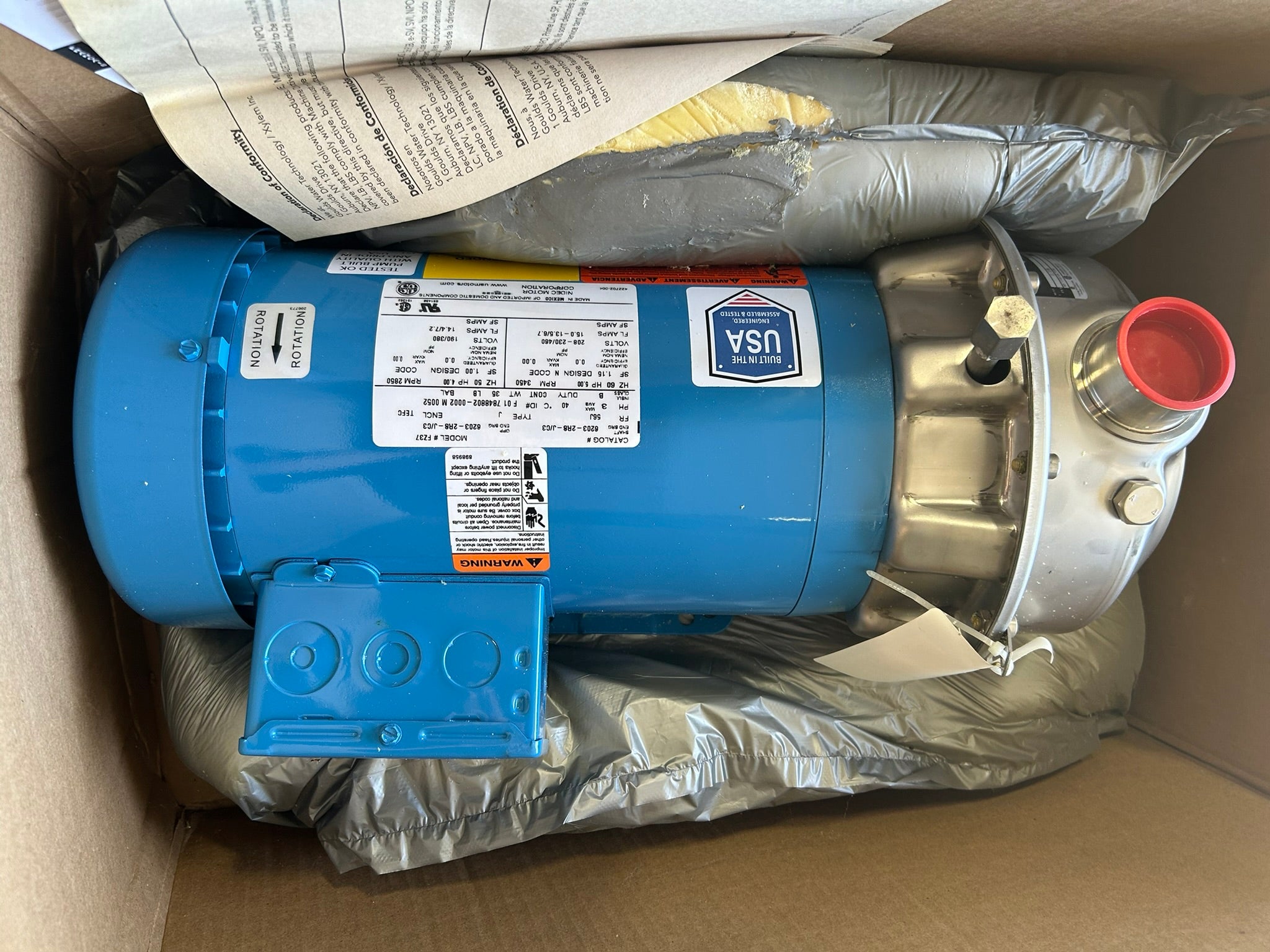 Goulds 2ST1J9C4F Stainless Steel Centrifugal Pump 5 HP 3 Phase 208-230/460V TEFC