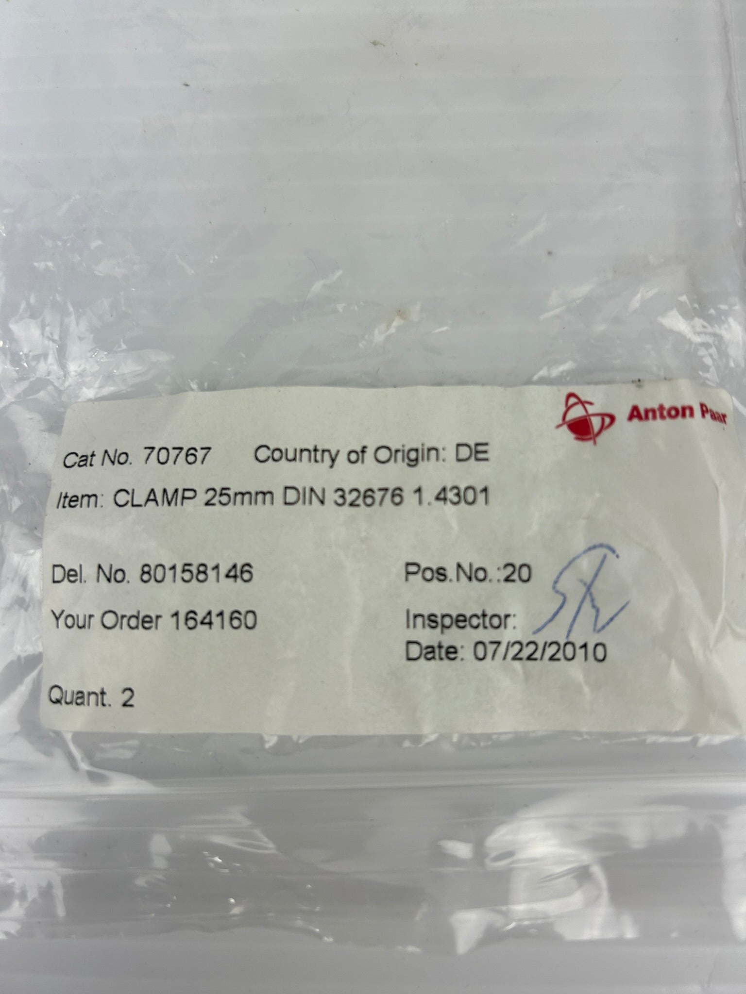 Anton Paar 70767 Clamp 25mm DIN 32676 1.4301 - Lot of 2