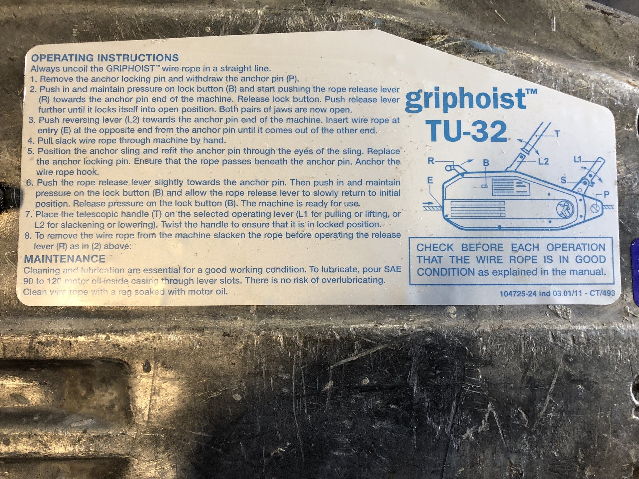 Tirfor Griphoist TU-32 Grip Hoist 6000 lbs.