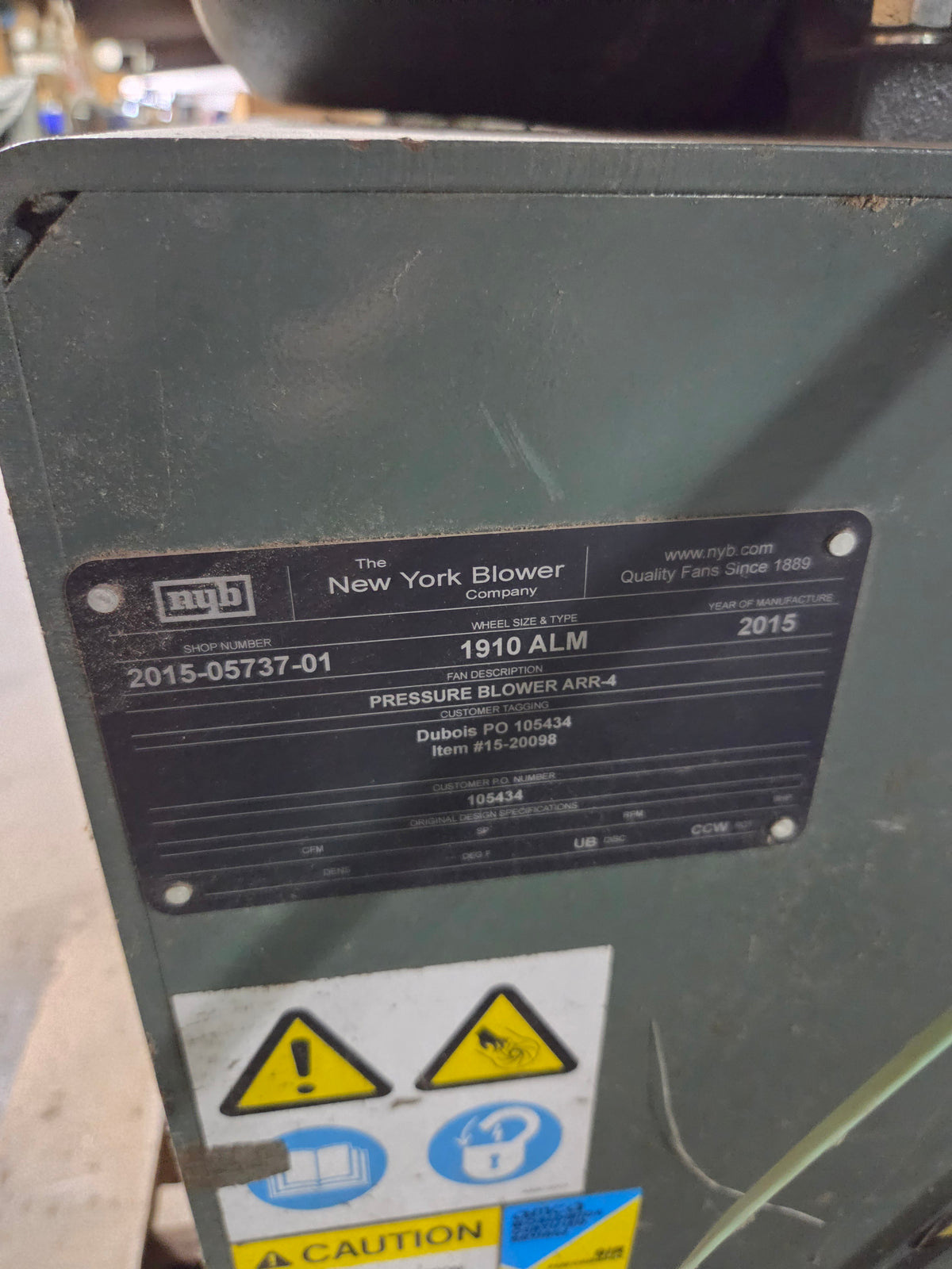 New York Blower 1910 ALUM Pressure Blower 15HP 3500RPM 230/460V 3PH