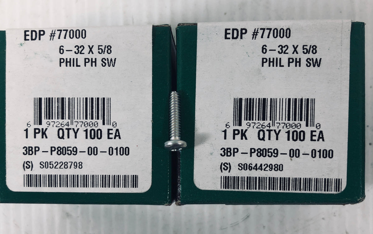 Phillips Head Screw 6-32x5/8 3BP-P8059-00-0100 - 2 Boxes of 100 Each - 200 Total