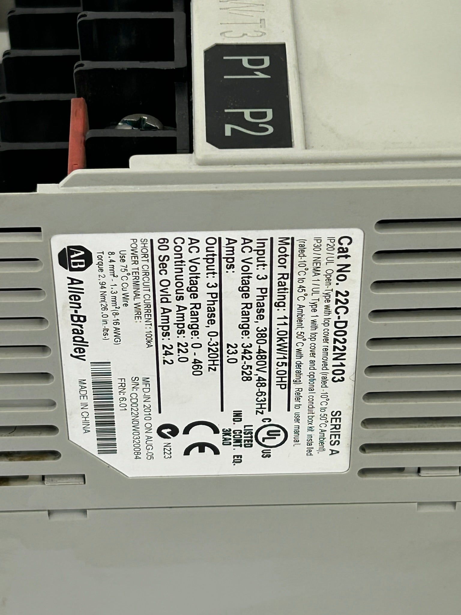 Allen Bradley 22C-D022N103 Power Flex 400 AC Drive Series A - Missing Top Cover