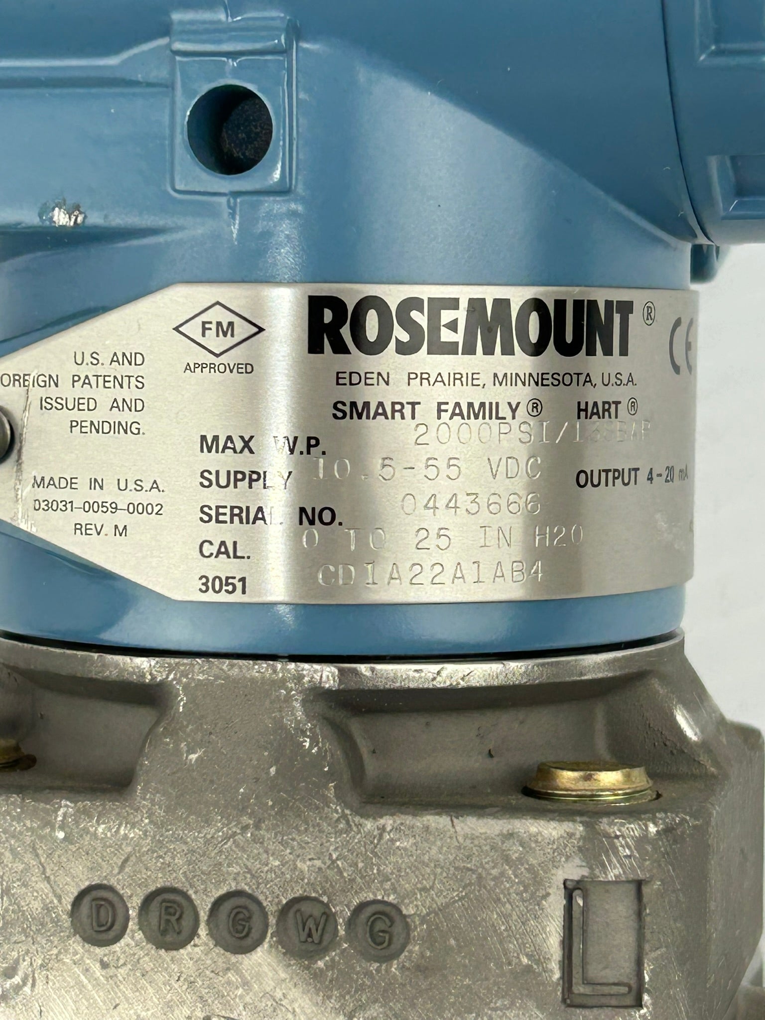 Rosemount 3051CD1A22A1AB4 Pressure Transmitter 2000PSI 138 bar Base Type DP