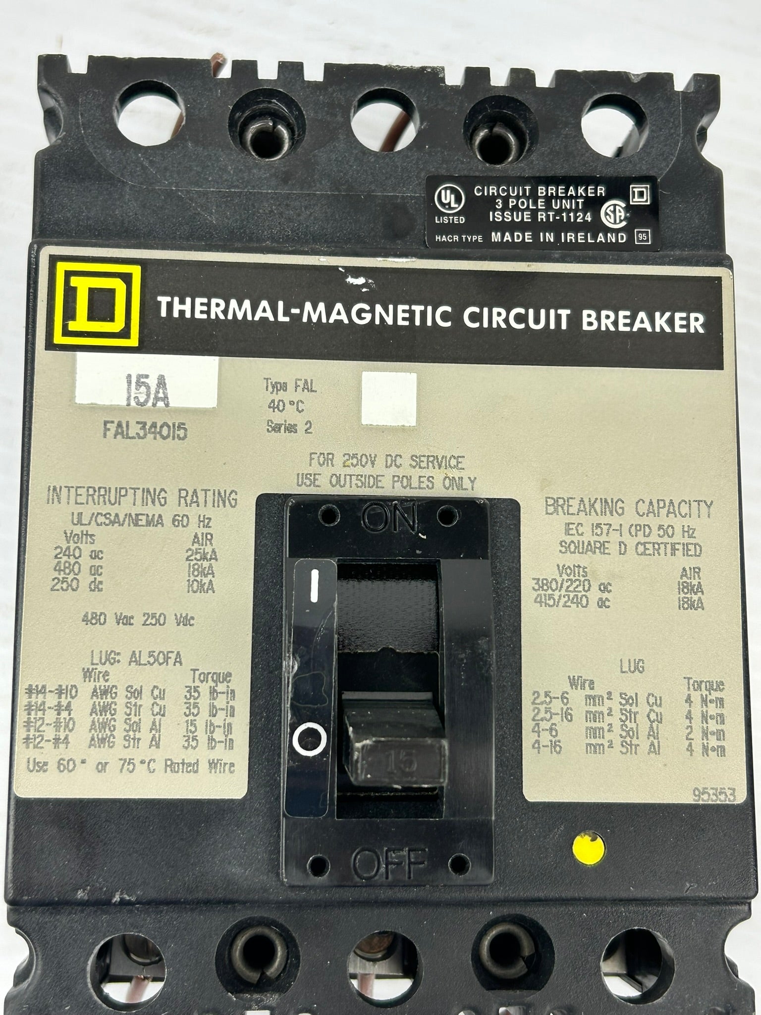 Square D FAL34015 Thermal-Magnetic Circuit Breaker 15A