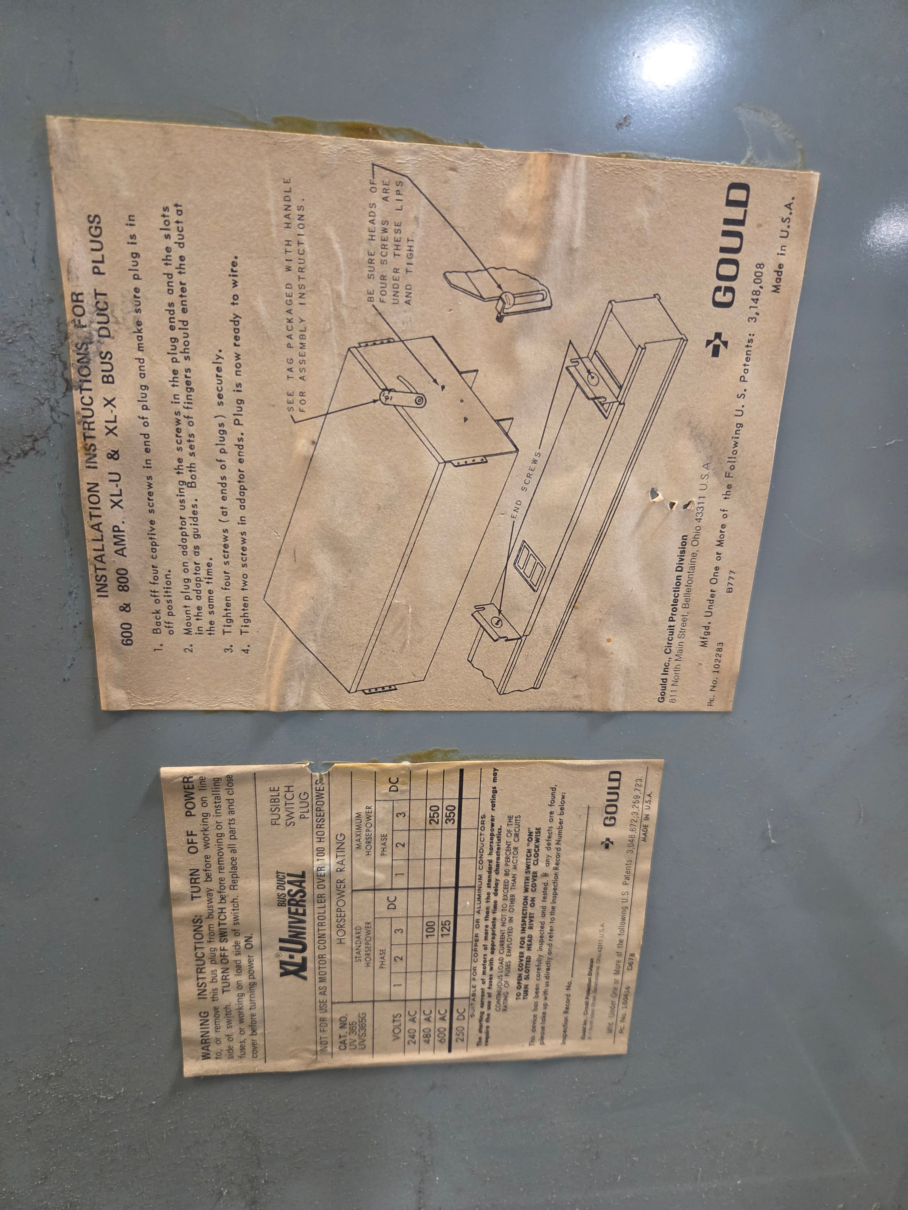 Gould ITE UV365 XL-Universal Bus Plug Fusible Switch 400A 600V Busway 3 Phase