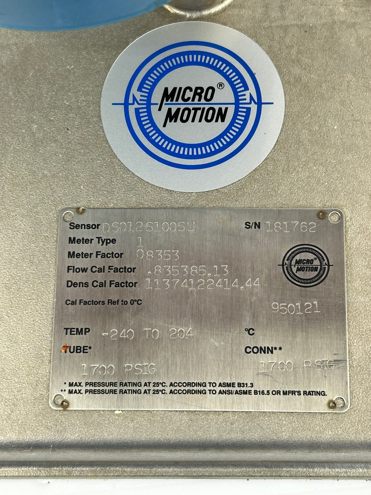 Micro Motion DS012S100SU Mass Flow Sensor Transmitter 08353