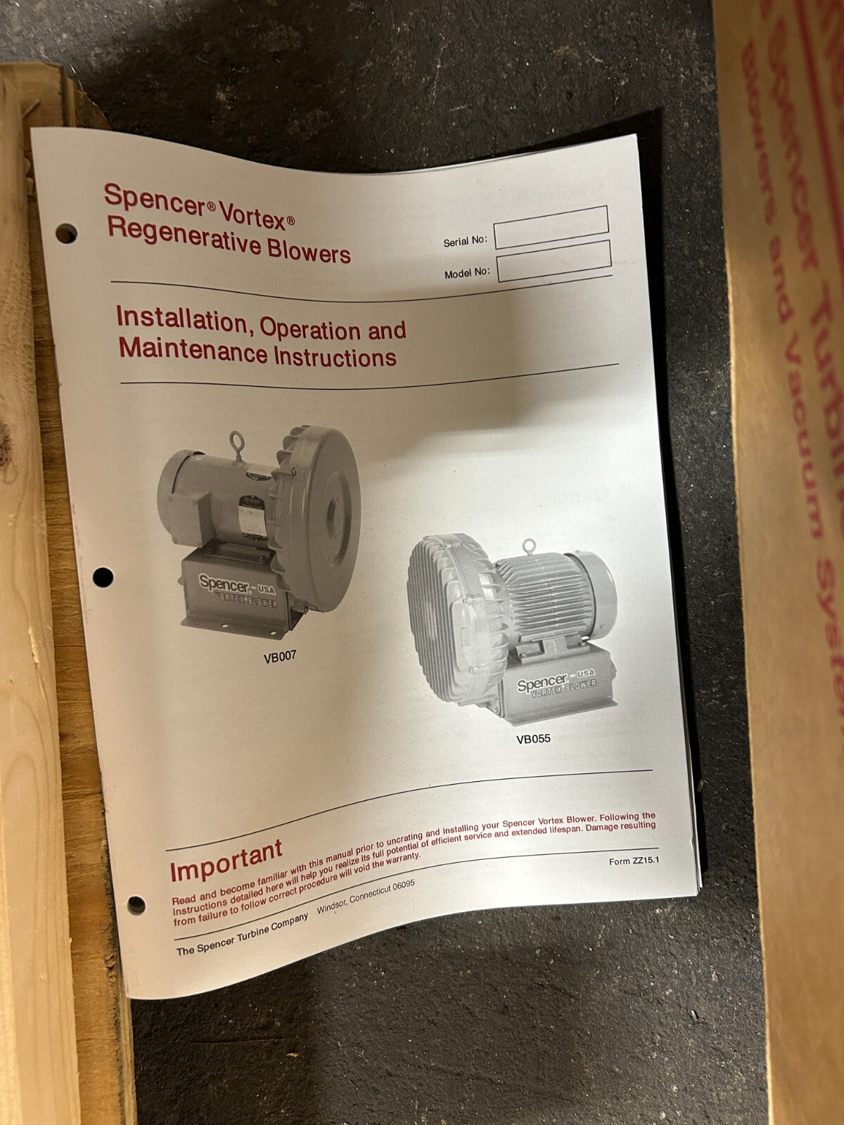 Spencer VB030B-011 Vortex Regenerative Vacuum Blower 4.7A@460V VBA93010