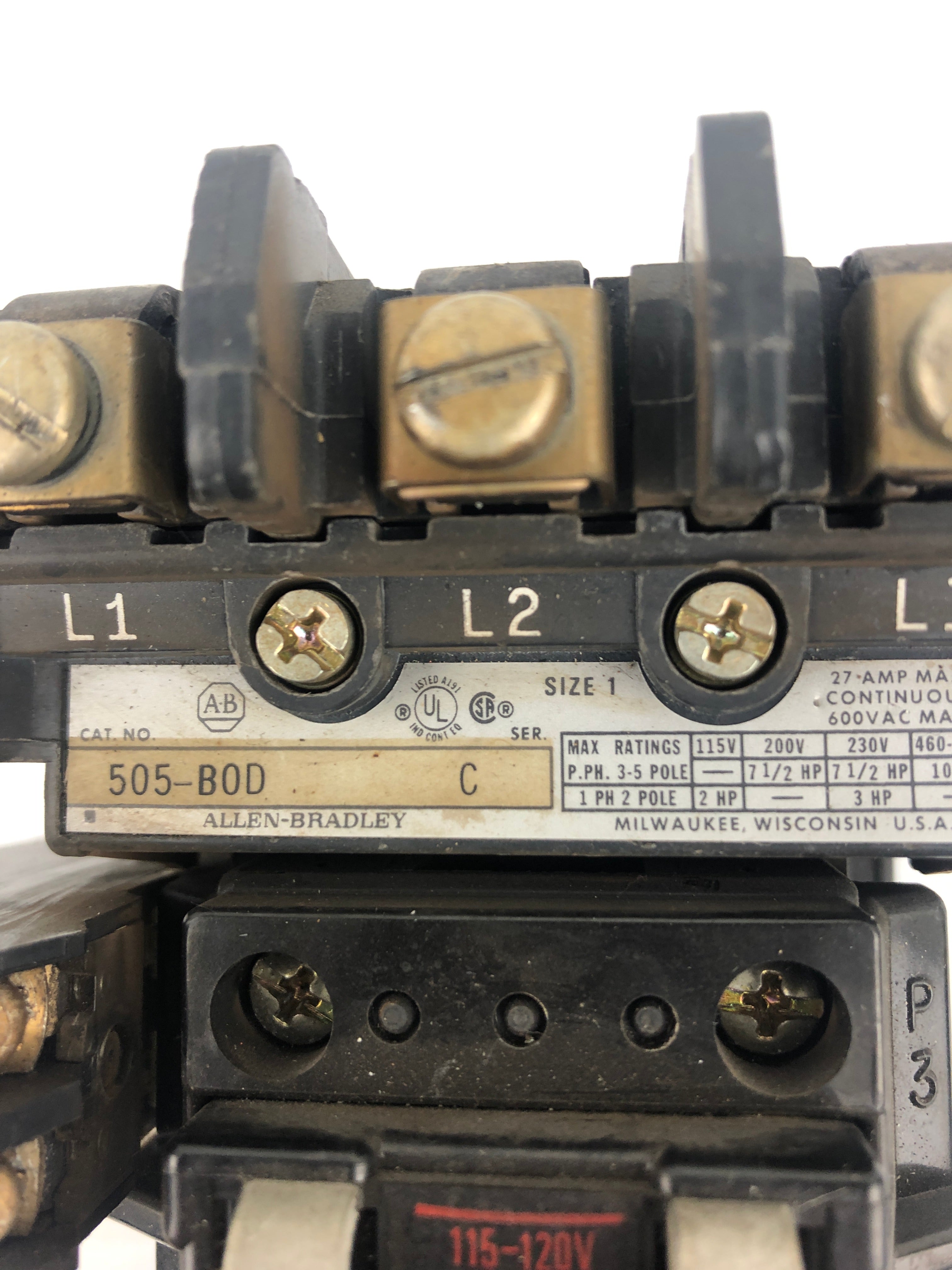 Allen-Bradley 505-B0D Reverse Motor Starter Series C 600VAC 505-BOD Size 1