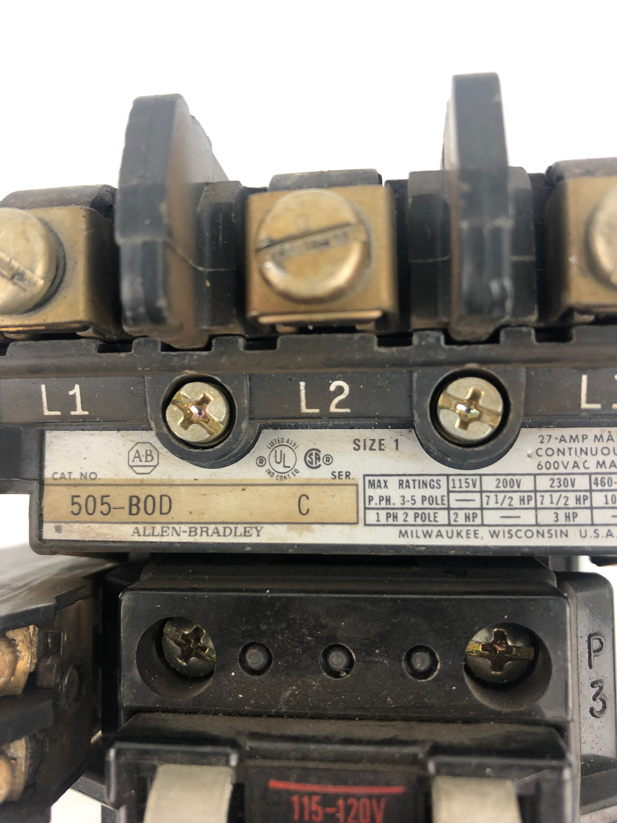 Allen-Bradley 505-B0D Reverse Motor Starter Series C 600VAC 505-BOD Size 1