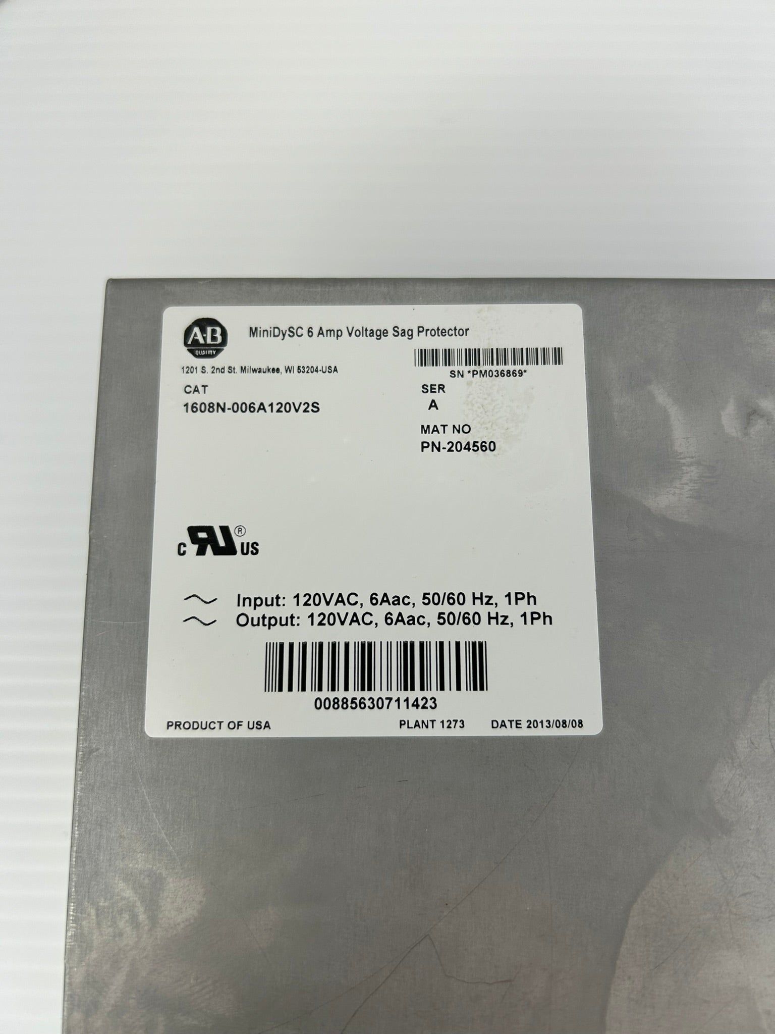 Allen-Bradley 1608N-006A120V2S MiniDySC Voltage Sag Protector Ser A 120V 6A 1PH