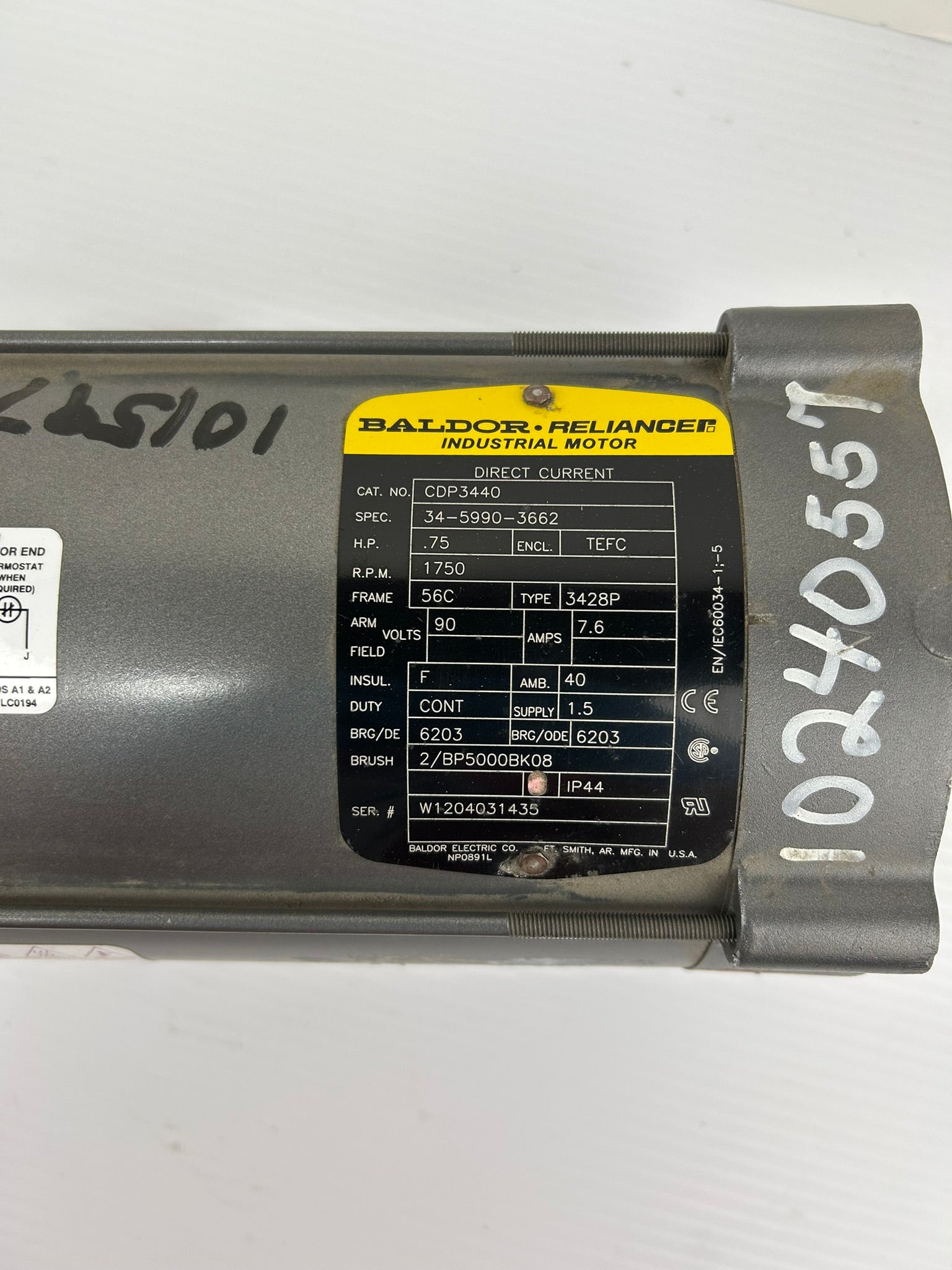 Baldor CDP3440 DC Industrial Motor .75 HP 1750 RPM 56C Frame 3428P Type