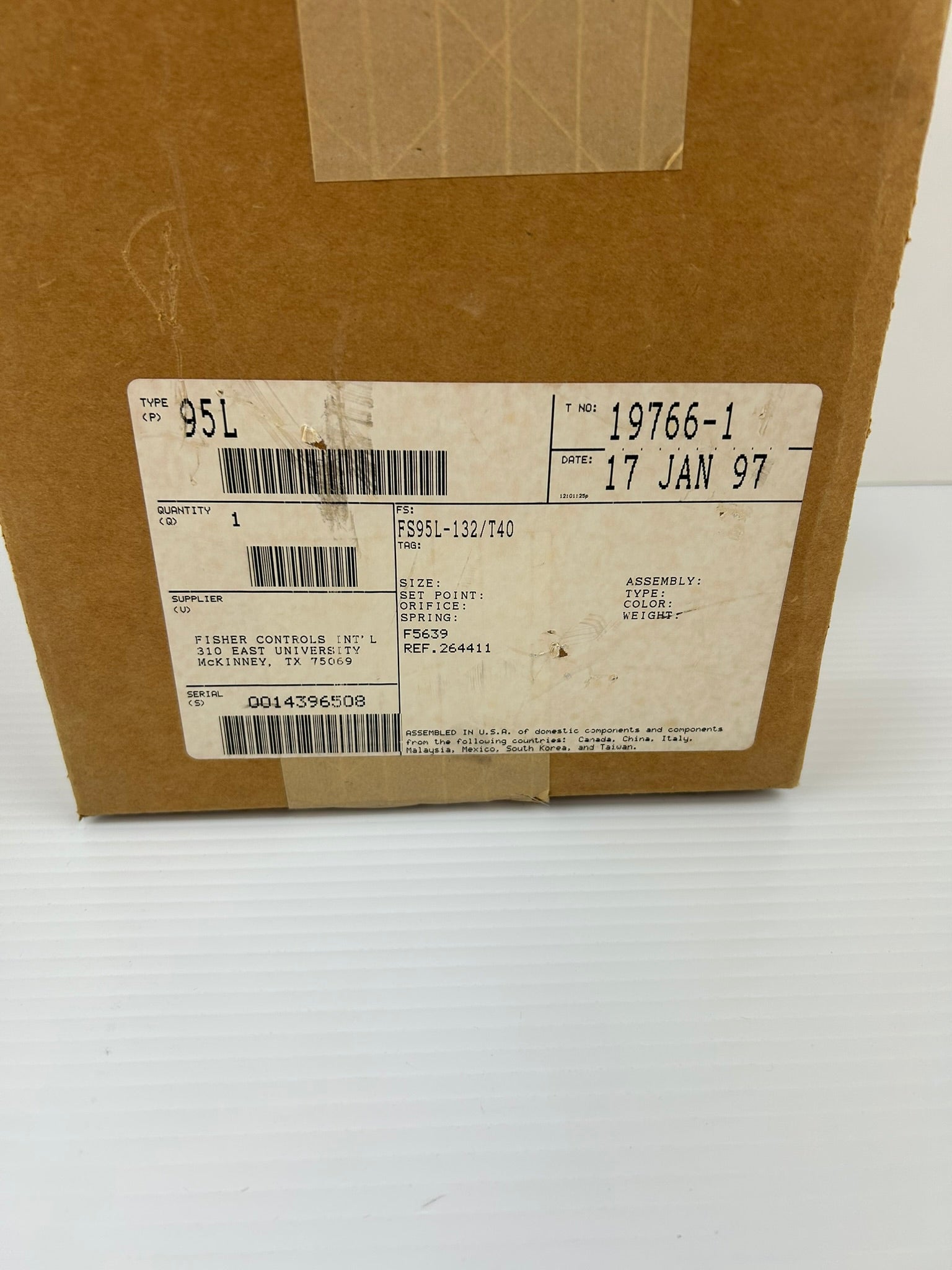 Fisher Controls 95L Regulator FS95L-132/T40 19766-1