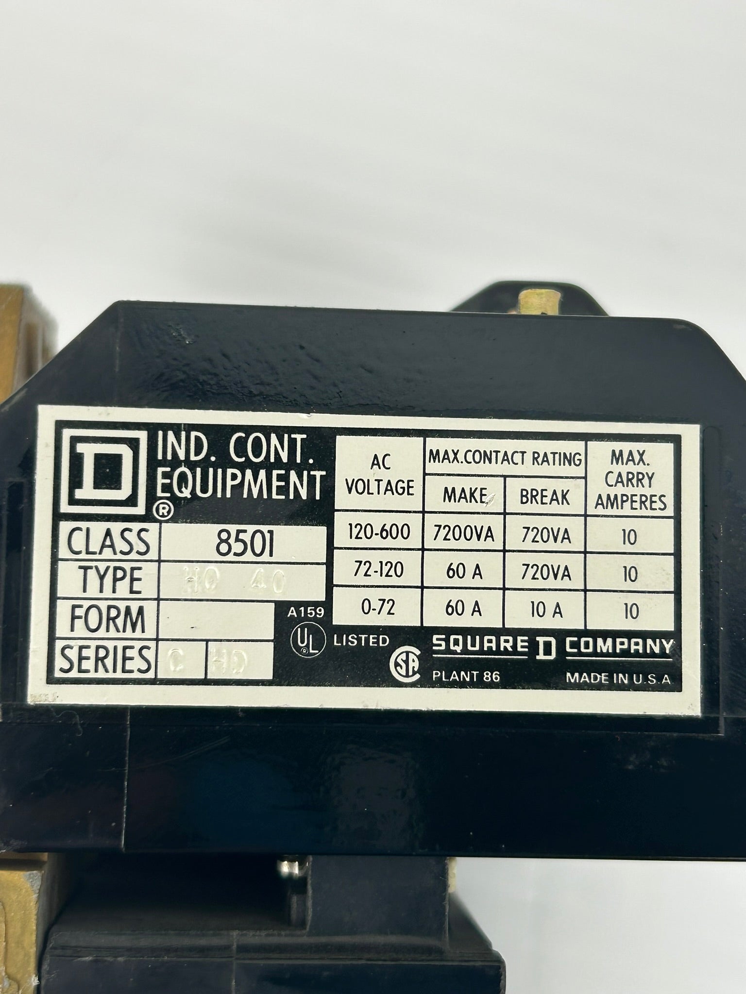 Square D 8501 Control Relay Type HO 40 Series C