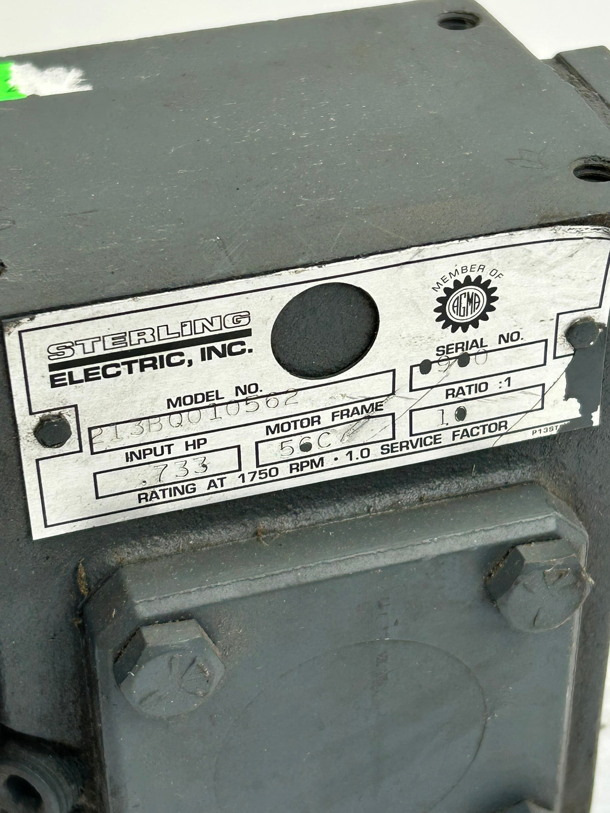 Sterling Electric 213BQ010562 Speed Gear Reducer 0.733 HP 56C 10:1 Ratio