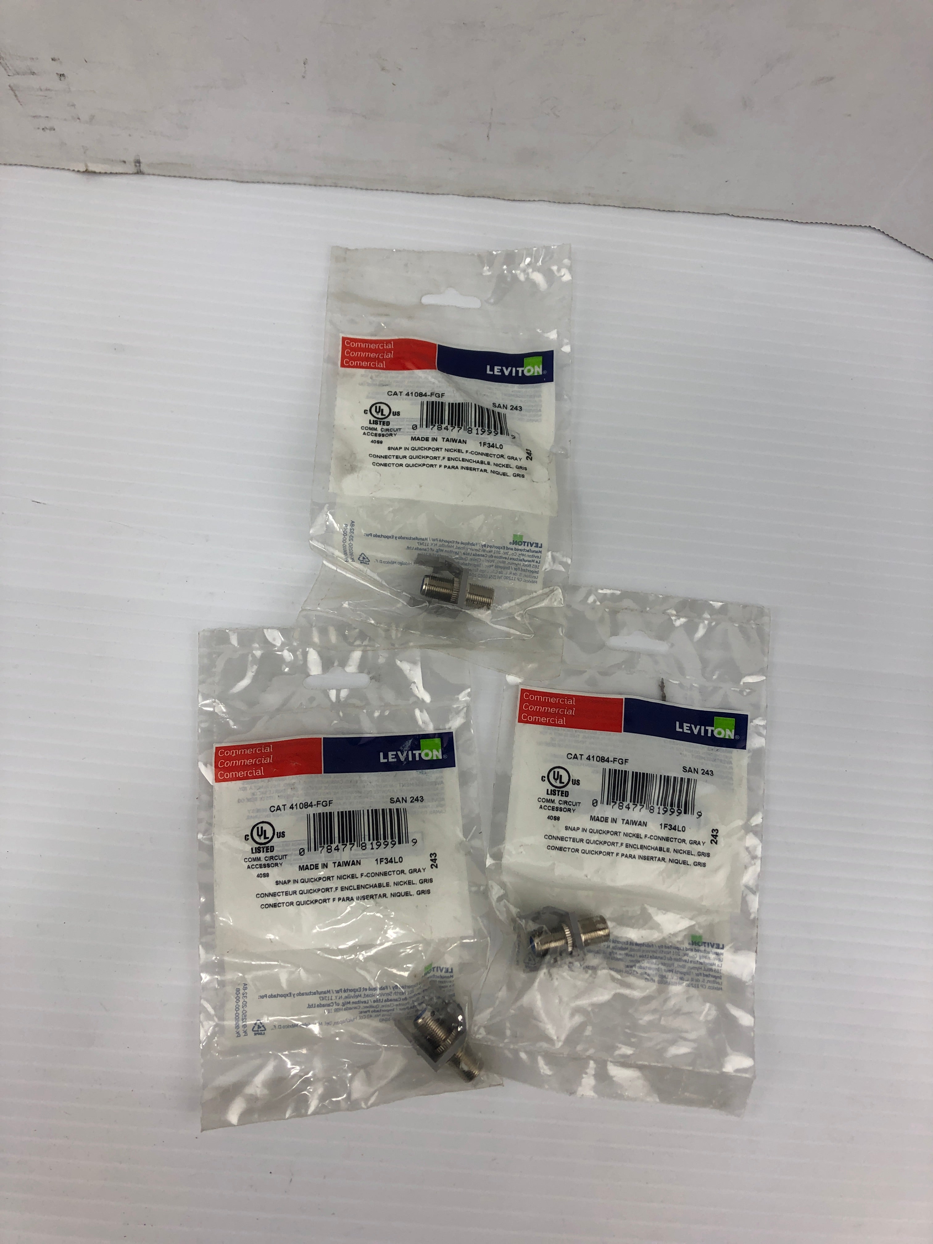 Leviton 41084-FGF Quick Port Snap-In Female F-Type Coaxial Cable Jack - Lot of 3