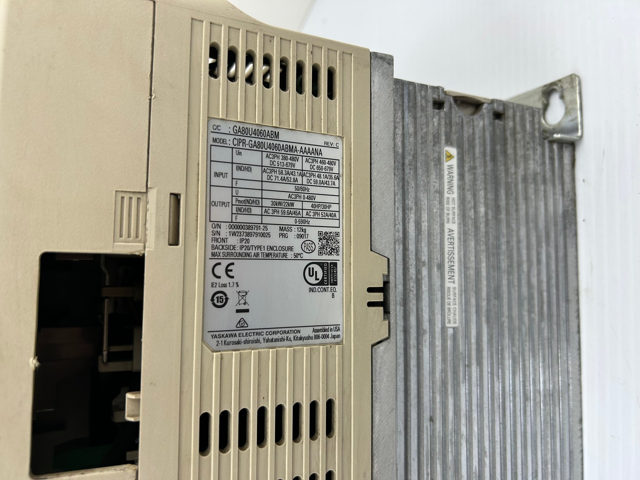 Yaskawa Electric CIPR-GA80U4060ABMA-AAAANA AC Drive Rev C GA80U4060ABM