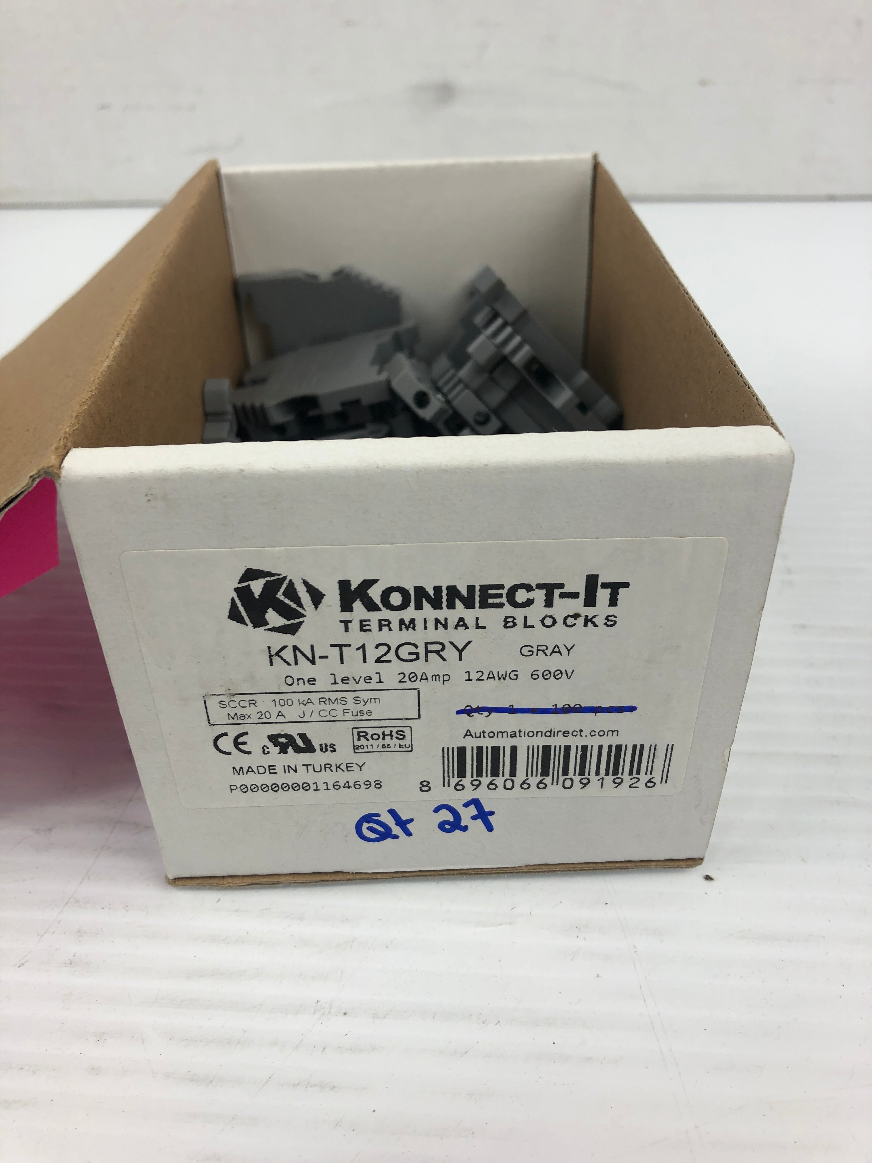 Konnect-IT KN-T12GRY Terminal Blocks Gray 20A 12AWG 600V - Lot of 27