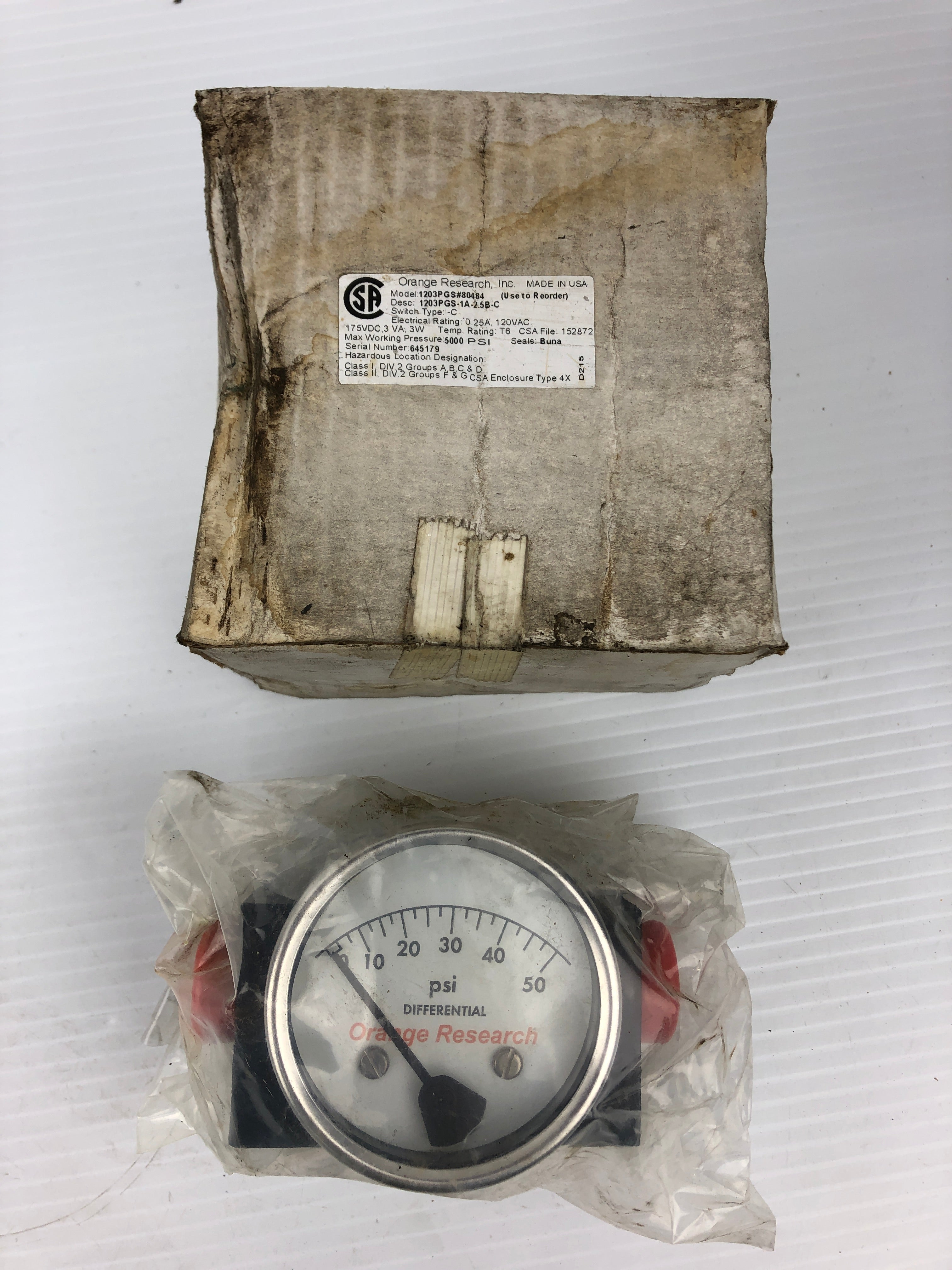 Orange Research 1203PGS-1A-2.5B-C Differential Pressure Gauge Type: - C 0-50PSI
