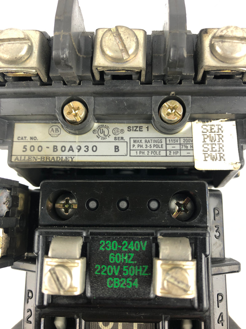 Allen-Bradley 500-B0A930 Contactor Starter Series B Size 1 with 595-A Contact