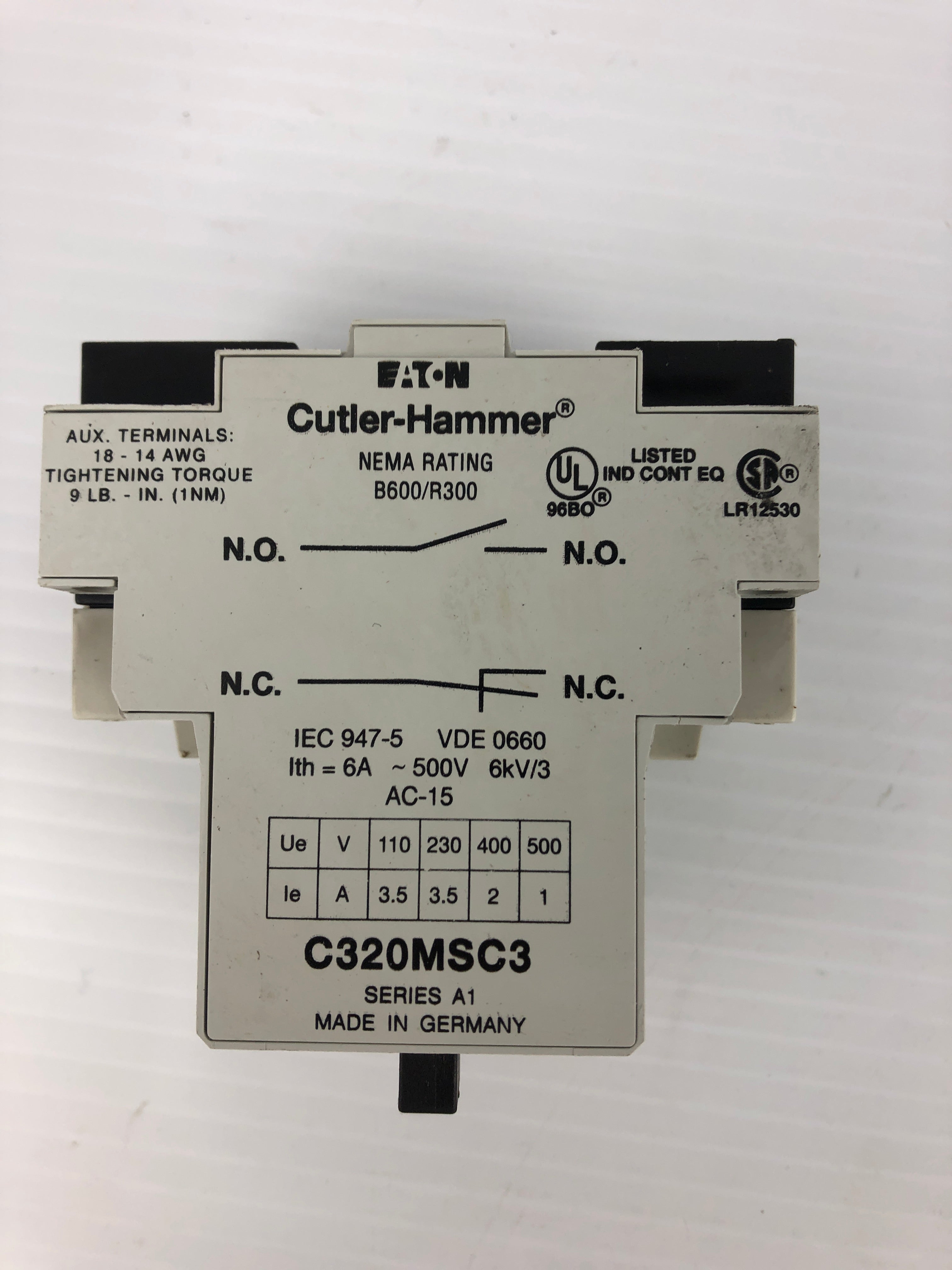 Cutler Hammer A302DN Motor Starter C320MSC3 Series A1 600V 0.40-0.63A