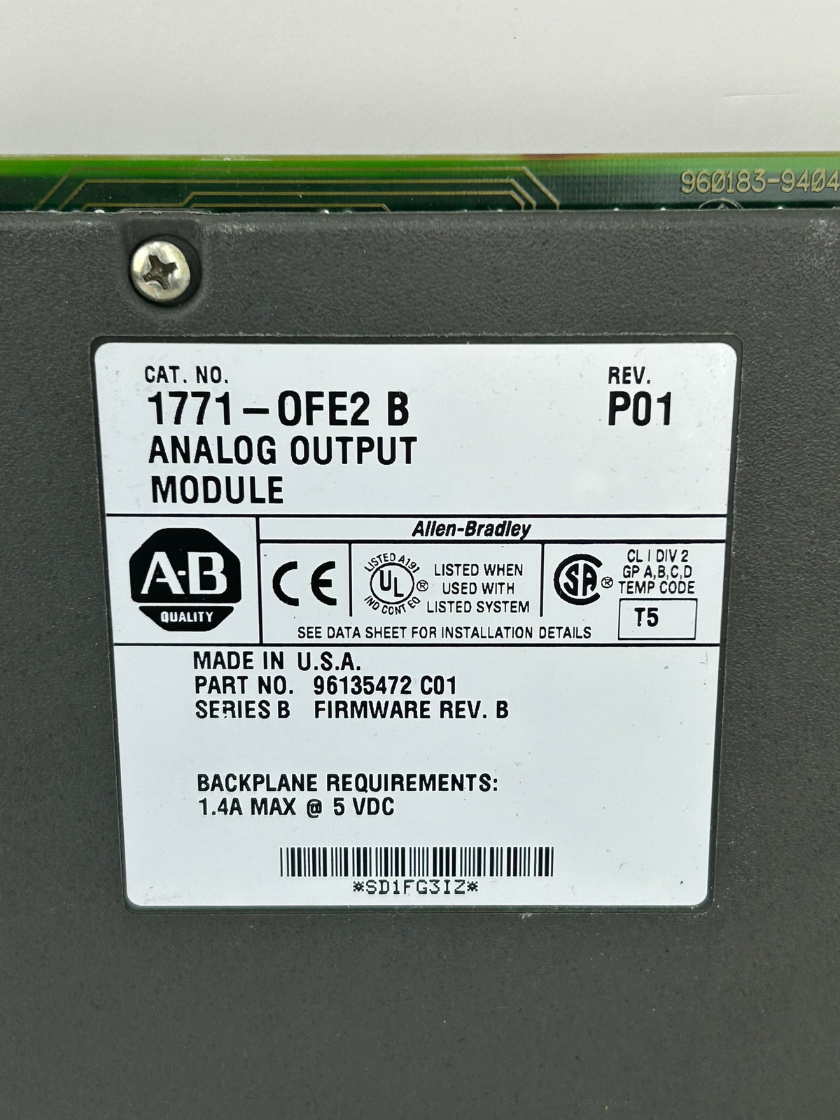 Allen-Bradley 1771-0FE2 Analog Output Module Series B Rev P01 5VDC 1.4A