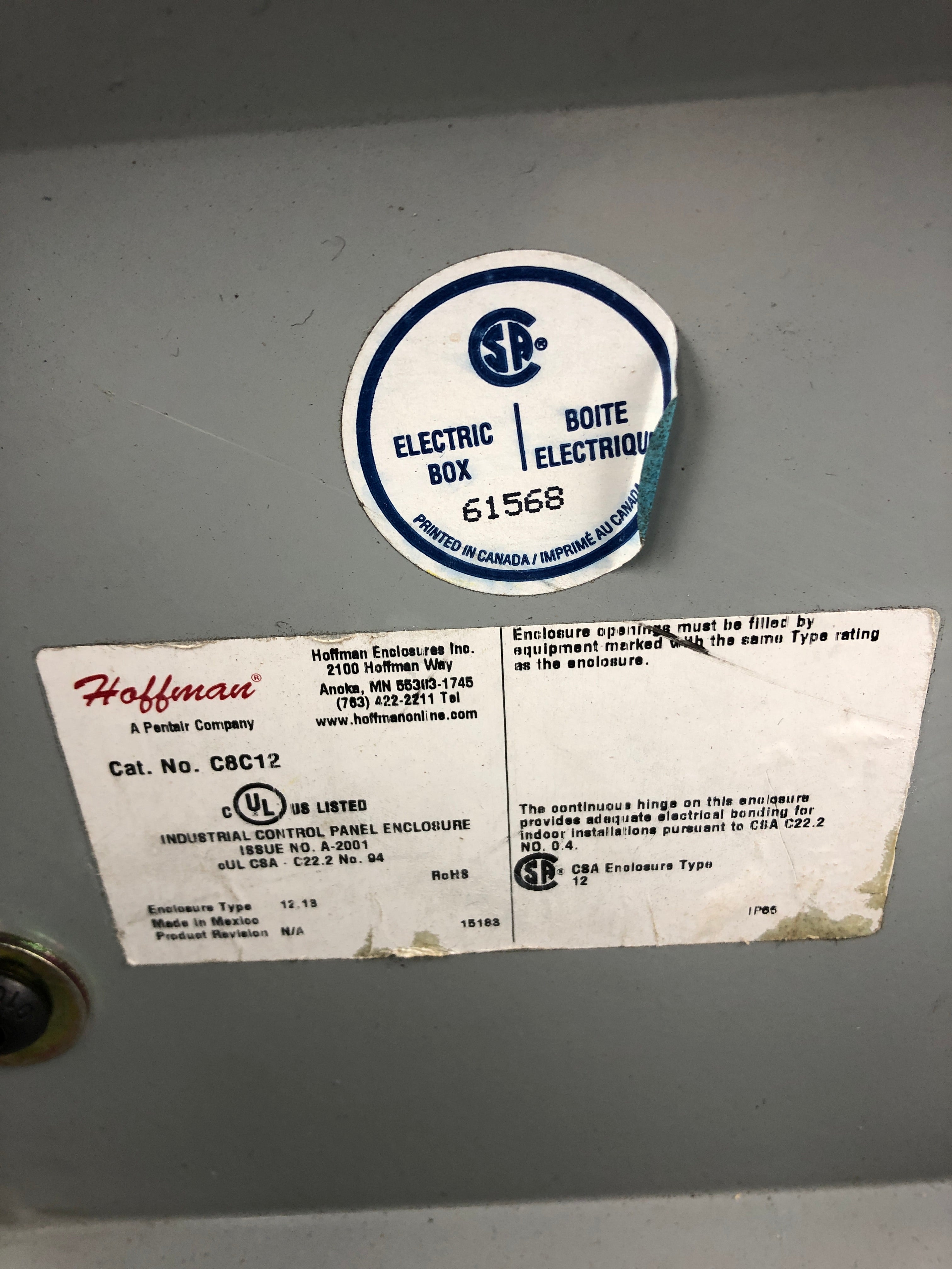 Hoffman C8C12 Sloped Operator Control Electrical Enclosure w/ Side Bracket Empty