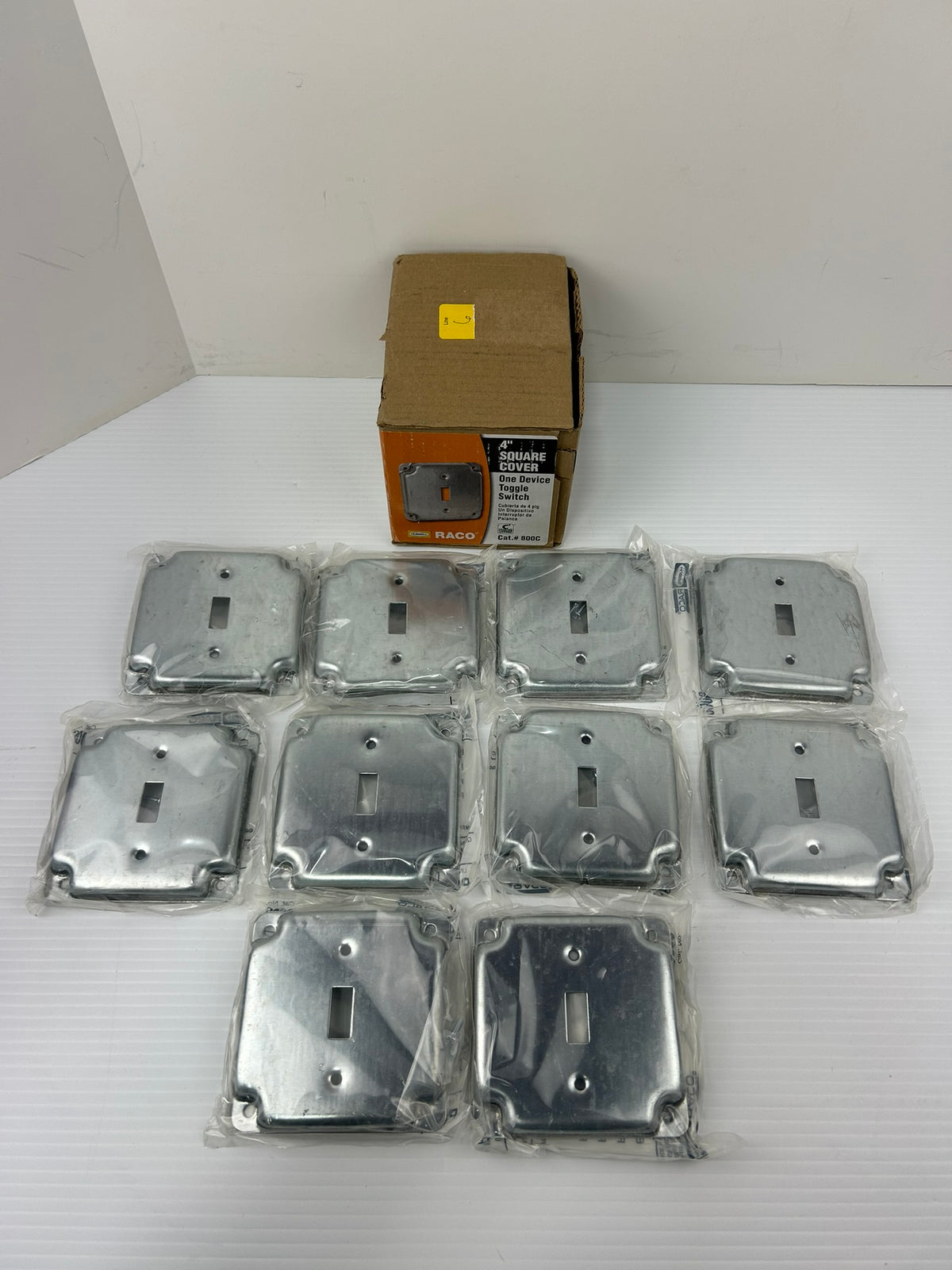 Raco Hubbell 800C Square Cover One Toggle Switch Plate 4" x 1/2" - Box of 10