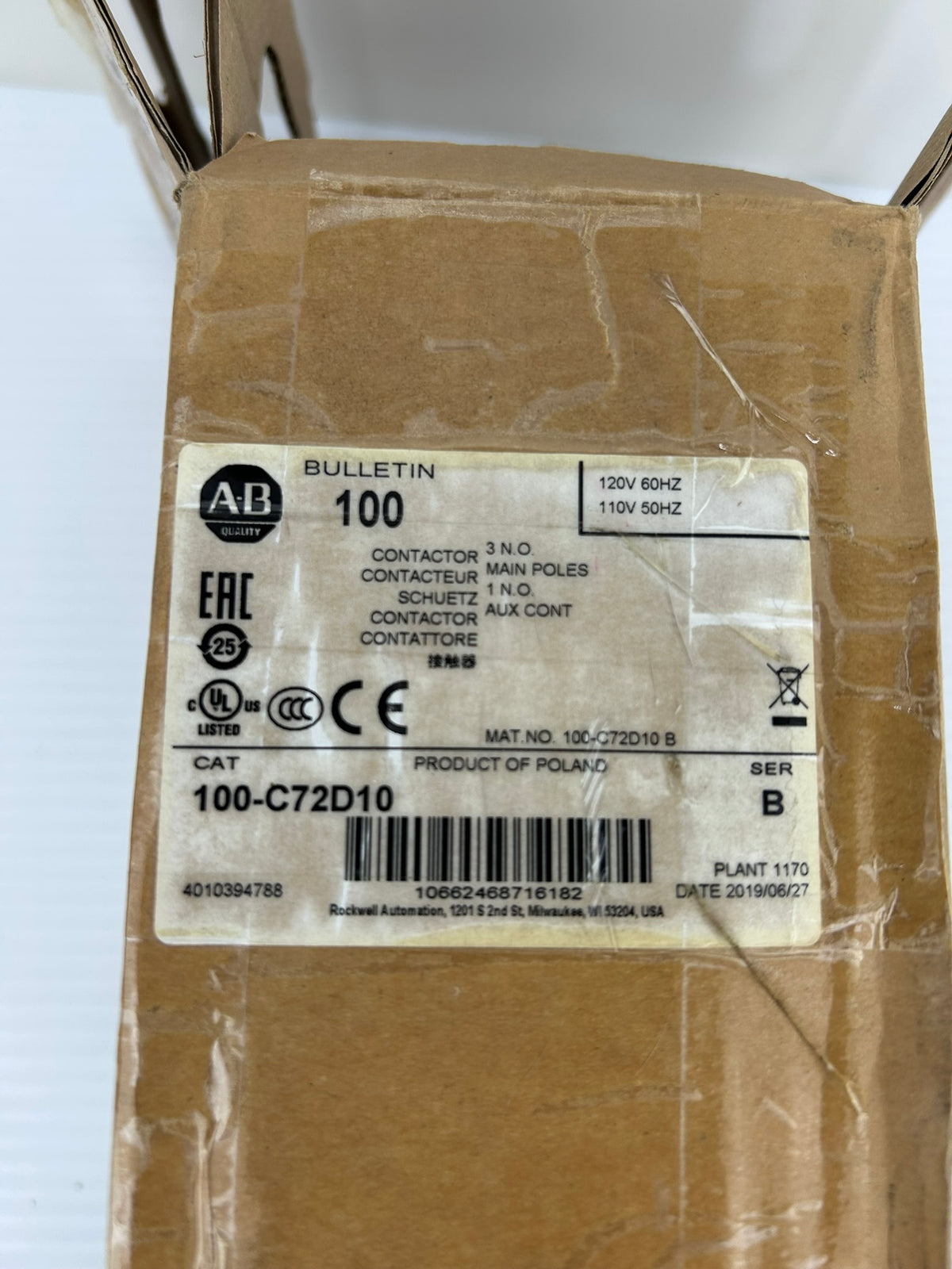 Allen-Bradley 100-C72D10 Series B Contactor 72A 400V
