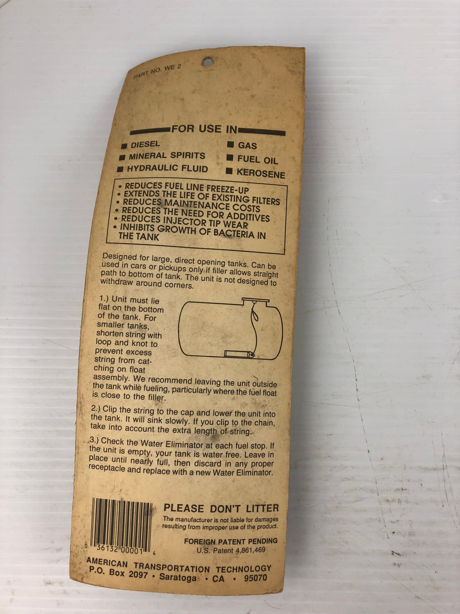 American Transportation Technology WE 2 Water Eliminator