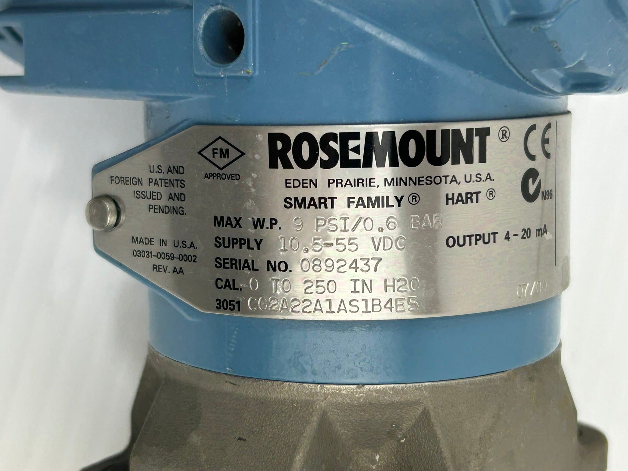 Rosemount 3051CG2A22A1AS1B4E5 Pressure Transmitter Sensor A19T4.9758