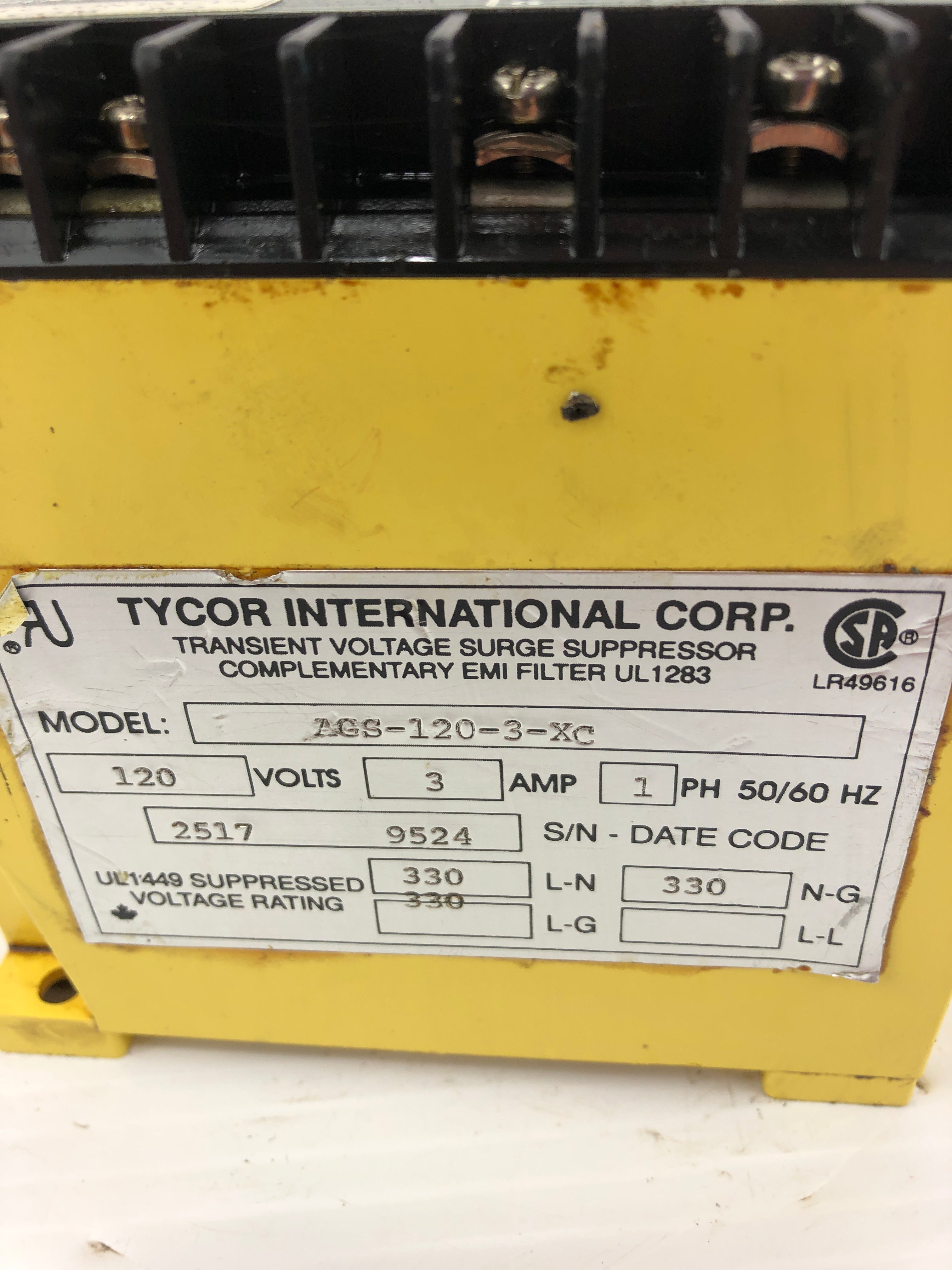 Tycor AGS-120-3-XC Aegis Transient Voltage Surge Suppressor 120V 3A 1PH 50/60Hz
