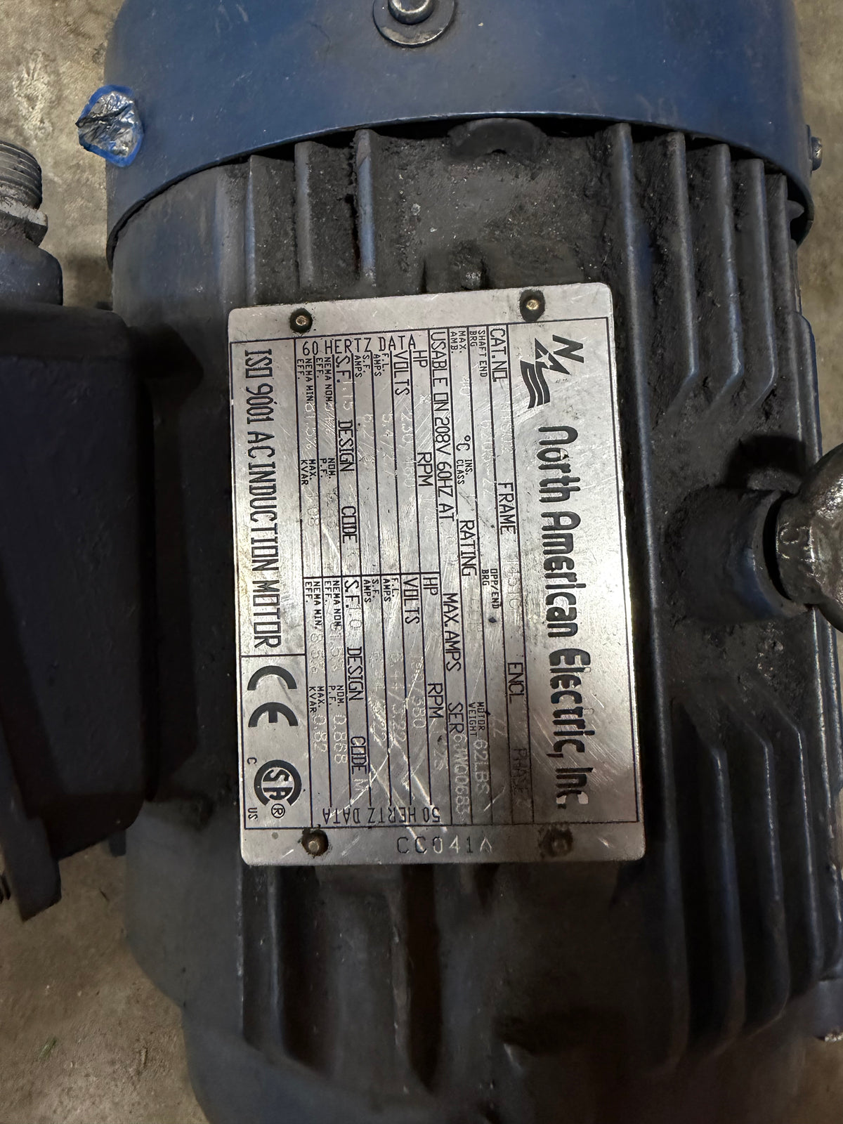 North American Electric H1802 Motor 2 HP 230-460V 1425/1751 RPM 3 Phase 50/60Hz