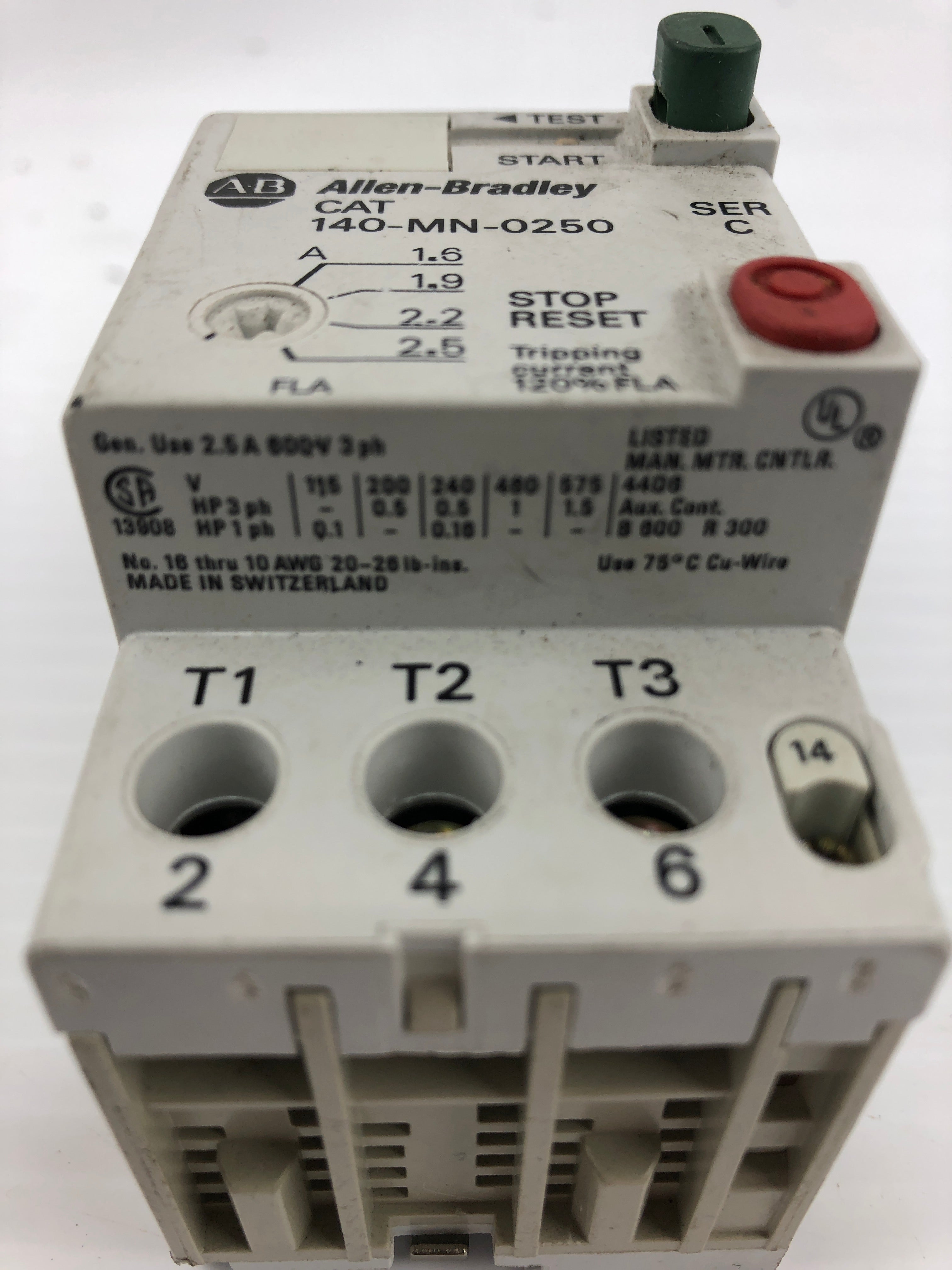 Allen-Bradley 140-MN-0250 Manual Motor Starter with 140-A10 Contact Block