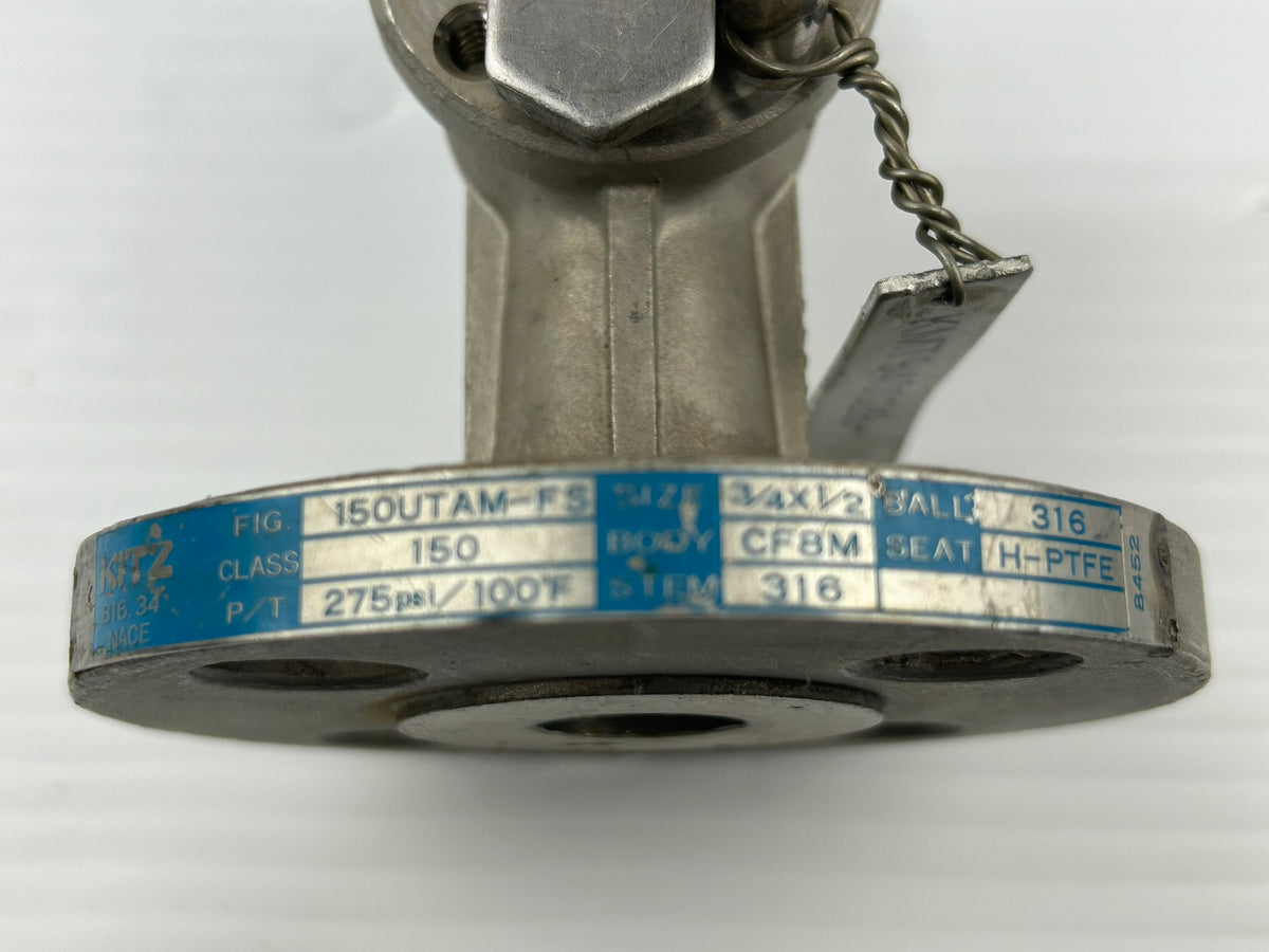 Kitz B16.34 NACE 3/4"x 1/2" Valve 150UTAM-FS Class 150 CF8M 275 PSI 100°F H-PTFE