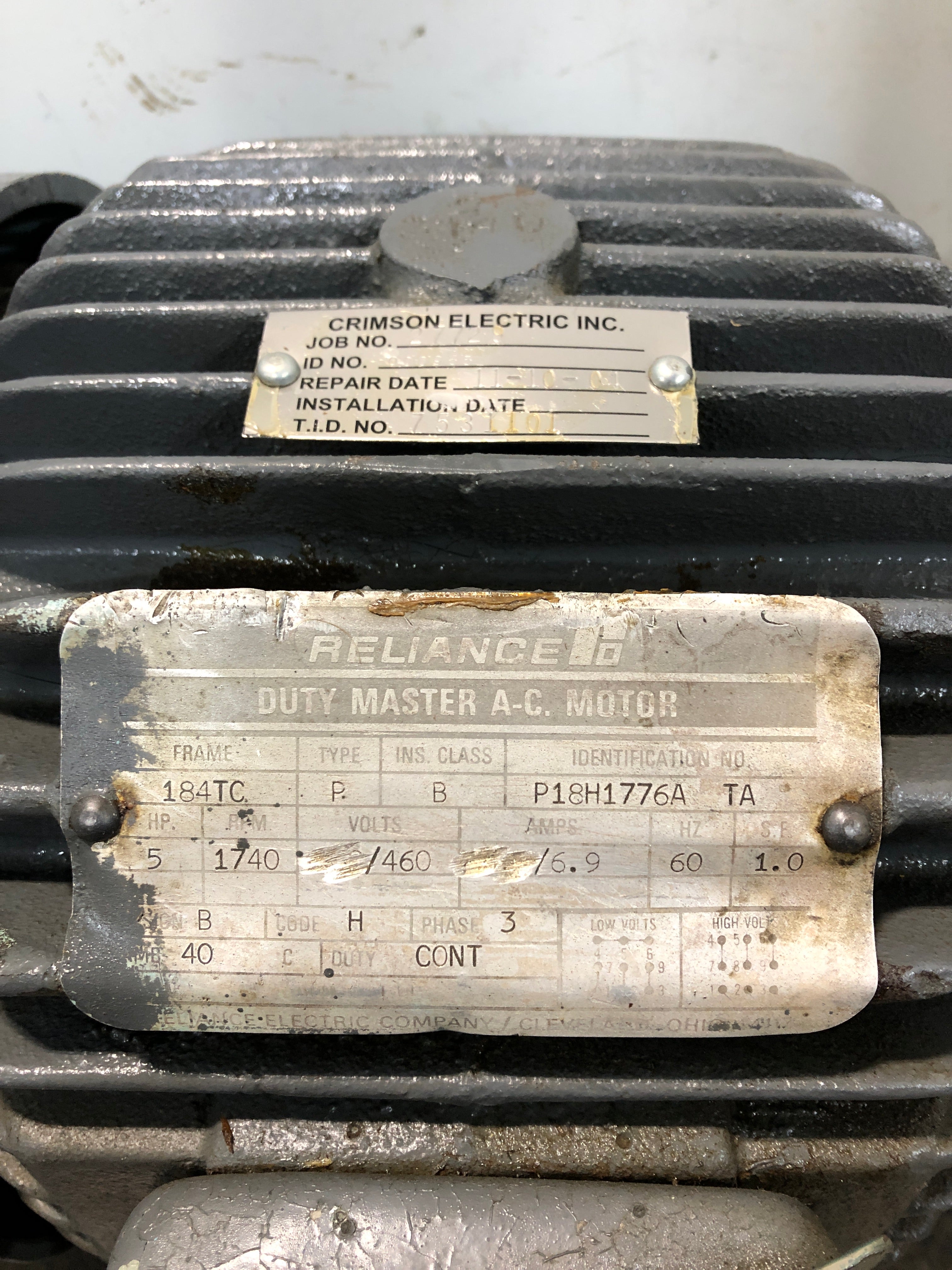 Reliance P18H1776A TA Duty Master AC Motor 5HP 1740 RPM 3PH 184TC