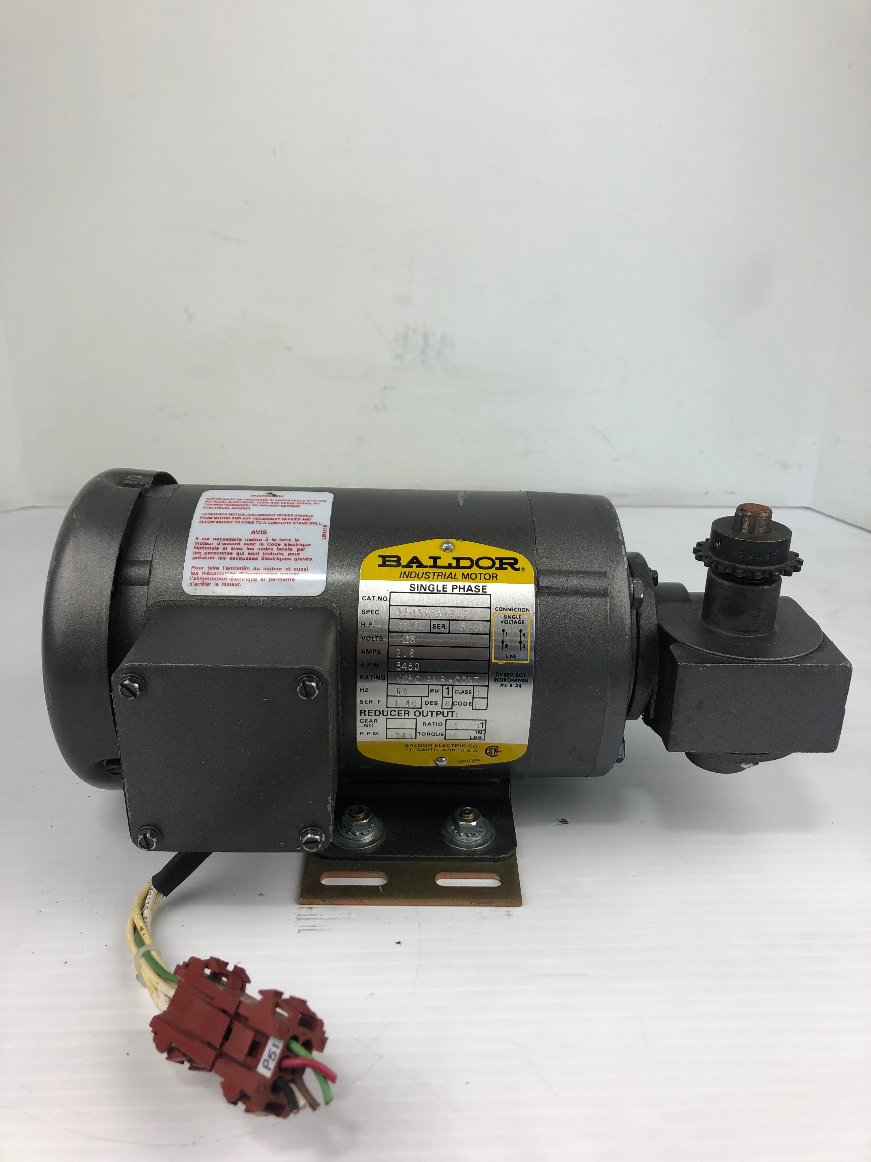 Baldor 33-1745A-939 Industrial Motor 3450RPM .13HP 115V 2.6A 60HZ 1PH