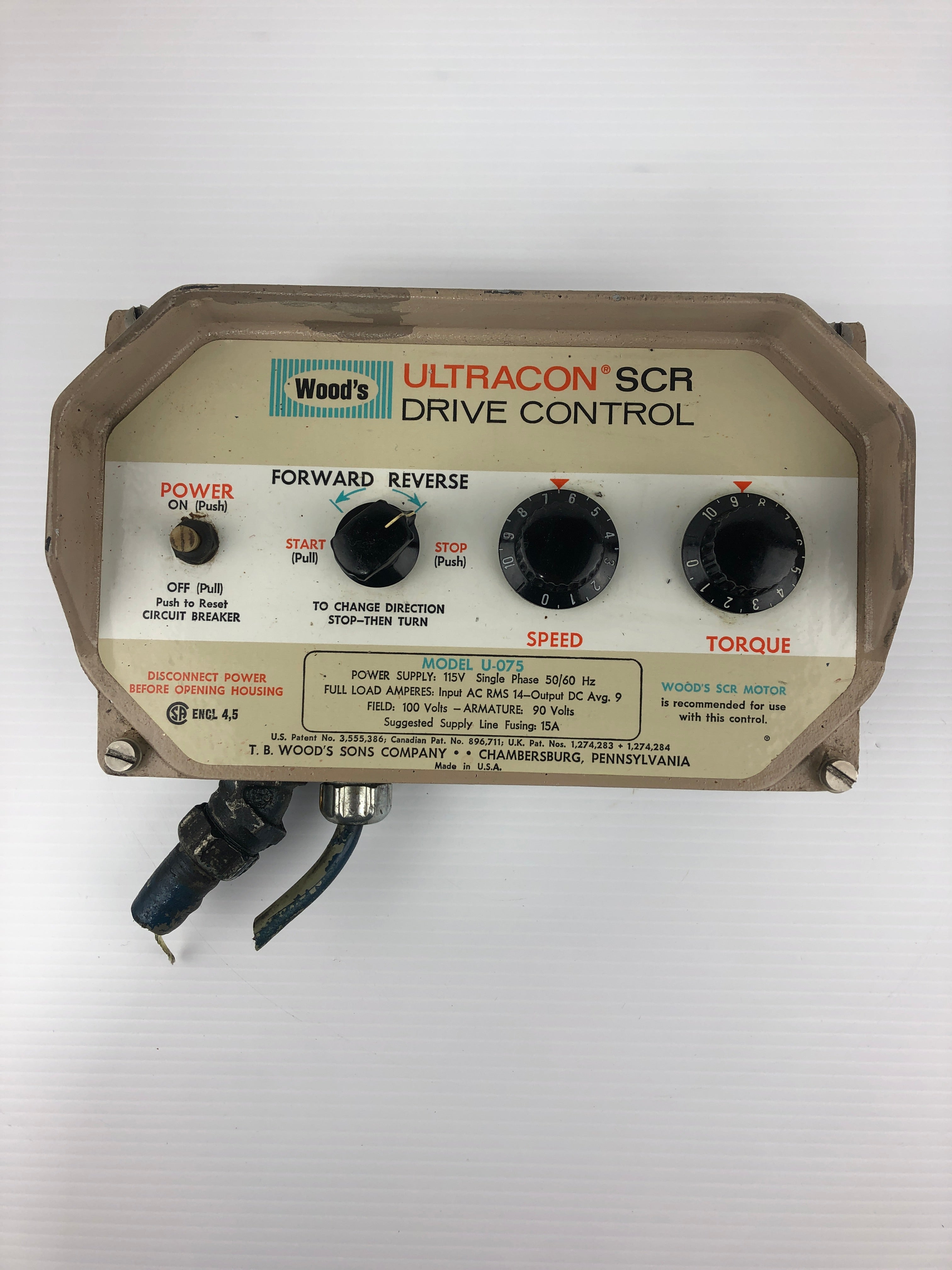 Wood's U-075 Ultracon SCR Drive Control 115V 15A 1PH 50/60Hz